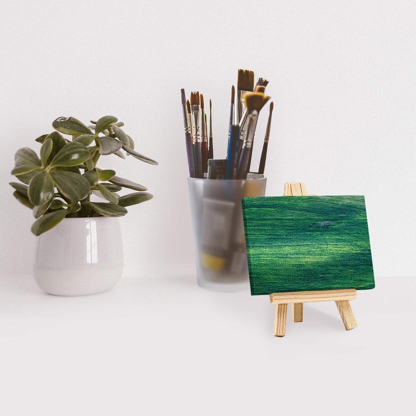 FIXSMITH 3x4 Inch Mini Stretched Canvas Easel Set- Bulk Pack of 12,Set Contains 12 Rectangle Canvases &12 Mini Easels,Small White Art Canvases & Wood Easels for Painting Craft Drawing Decoration