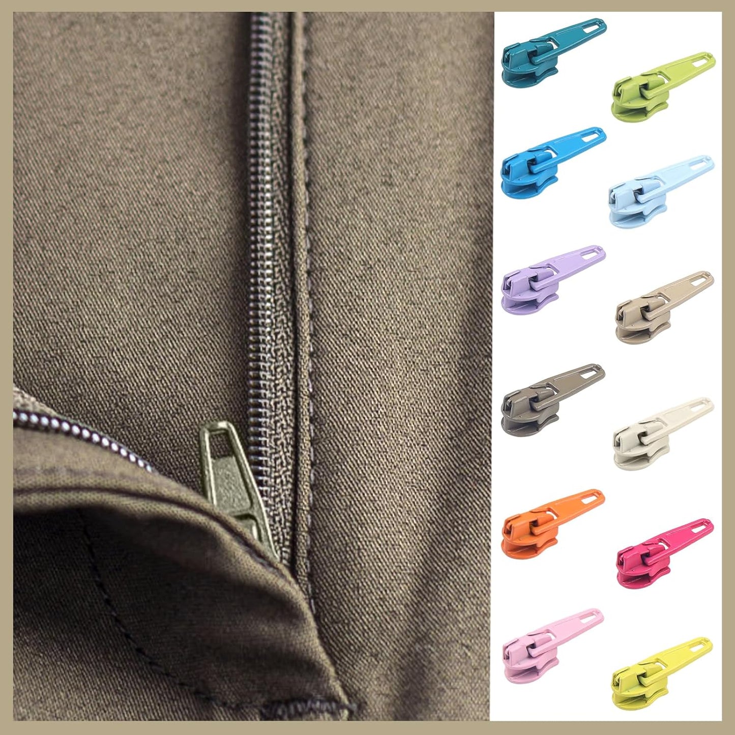 DOITEM 96Pcs Zipper Repair Kit Zipper Replacement 3# Zipper Pull Rescue Kit for Clothing Jackets Purses (12 Colors)