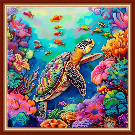 Magxvouy Cross Stitch Kits Stamped Full Range of Embroidery Kits,Cross Stitch Patterns Needlework Kits for Beginners 11CT Printed Kits&sea Turtles on The Seabed 18x18 inch