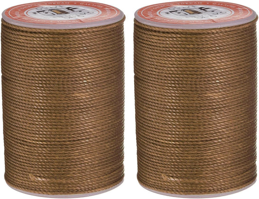 uxcell Round Leather Sewing Waxed Thread, 55m / 60 Yards Polyester Wax String, 0.80mm Wax Stitching Cord for Leather Crafts, Bookbinding, Bracelets Braided, Light Brown, 2pcs