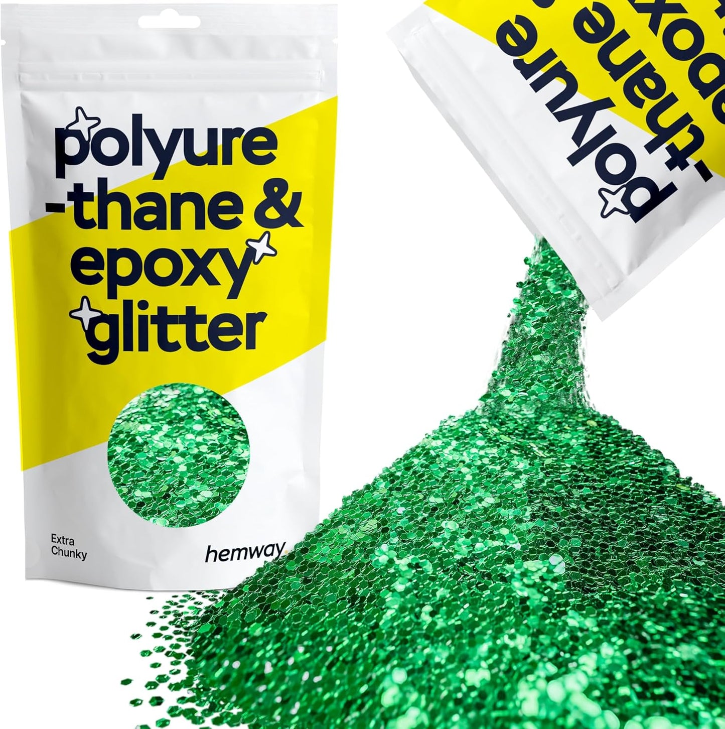 Hemway Polyurethane & Epoxy Resin Glitter 100g / 3.5oz Metallic Crystal Flake Additive for Flooring Jewelry Tumblers Glass Pigment - Extra Chunky (1/24" 0.040" 1mm) - Emerald Green