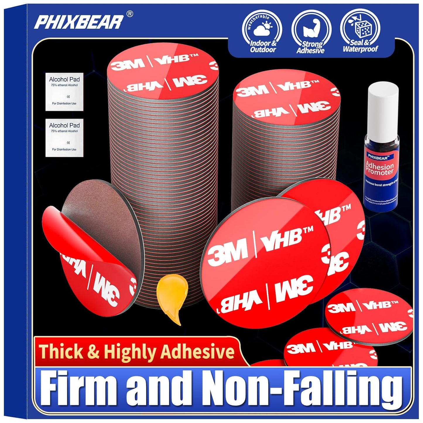 48 Pcs Round Double Sided Sticky Pads Heavy Duty, Made of 3M VHB, Extreme Mounting Foam Tape, Strong Adhesive Tape Squares Waterproof Heat Resistant, Car Home Outdoor Use, 1.18 Inch