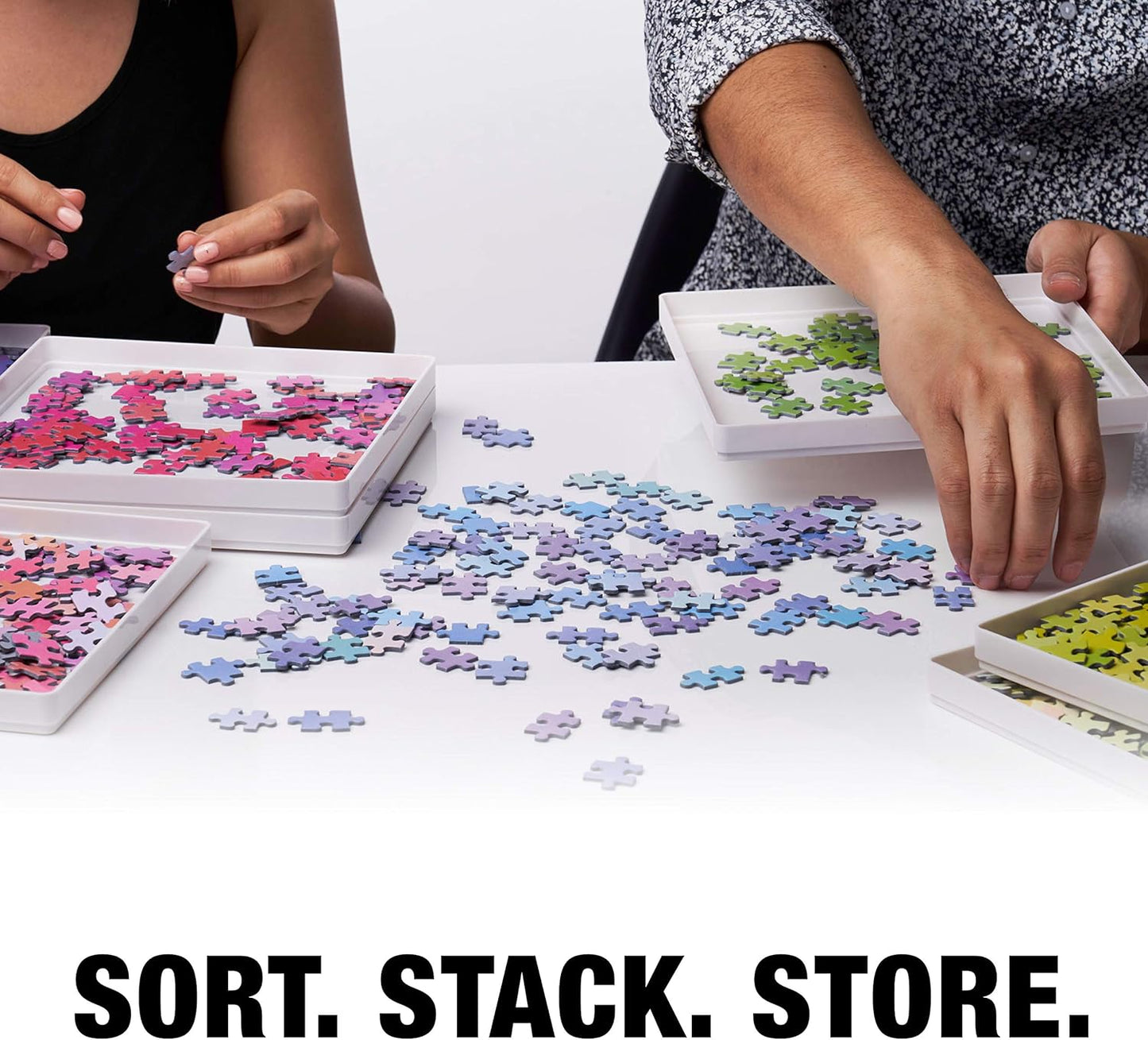 Tidyboss 8 Puzzle Sorting Trays with Lid 8" x 8" - Portable Jigsaw Puzzle Accessories White Background Makes Pieces Stand Out to Better Sort Patterns, Shapes and Colors | for Puzzles Up to 1500 Pieces