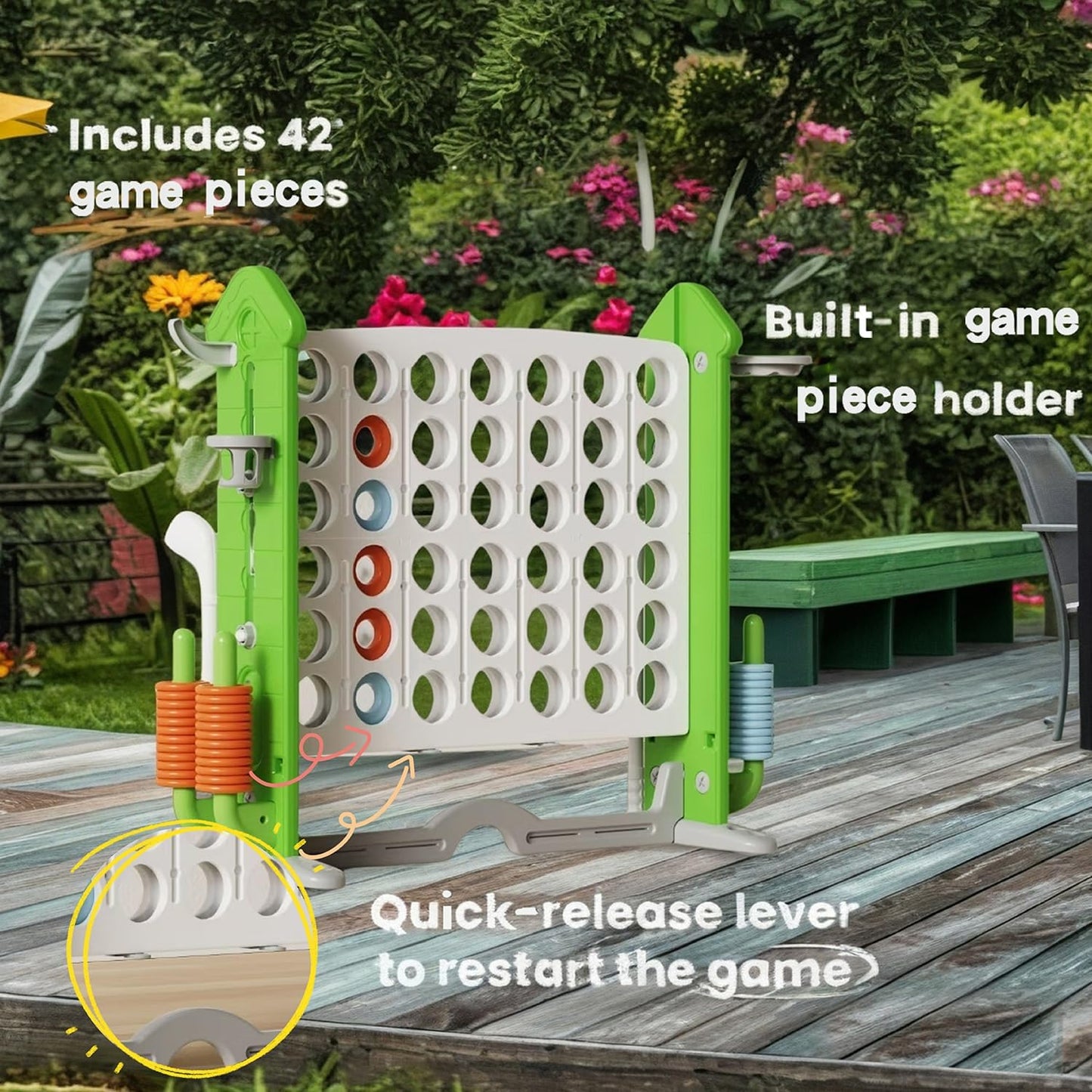 UNICOO Giant 4 in A Row Game with Carry Bag, Basketball Hoop, Ring Toss Game, 4-to-Score Game | Large Outdoor Yard Game, Parties & Gatherings Games