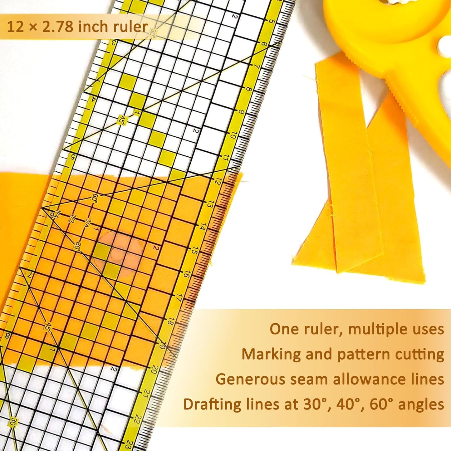 Quilting Rulers, Sewing Ruler (2.78"x12", 3.5", 4.5", 6", 9.5", 12.5"), Acrylic Ruler for Cutting Fabric, Rulers for Quilting and Sewing, Non Slip Sewing Supplies