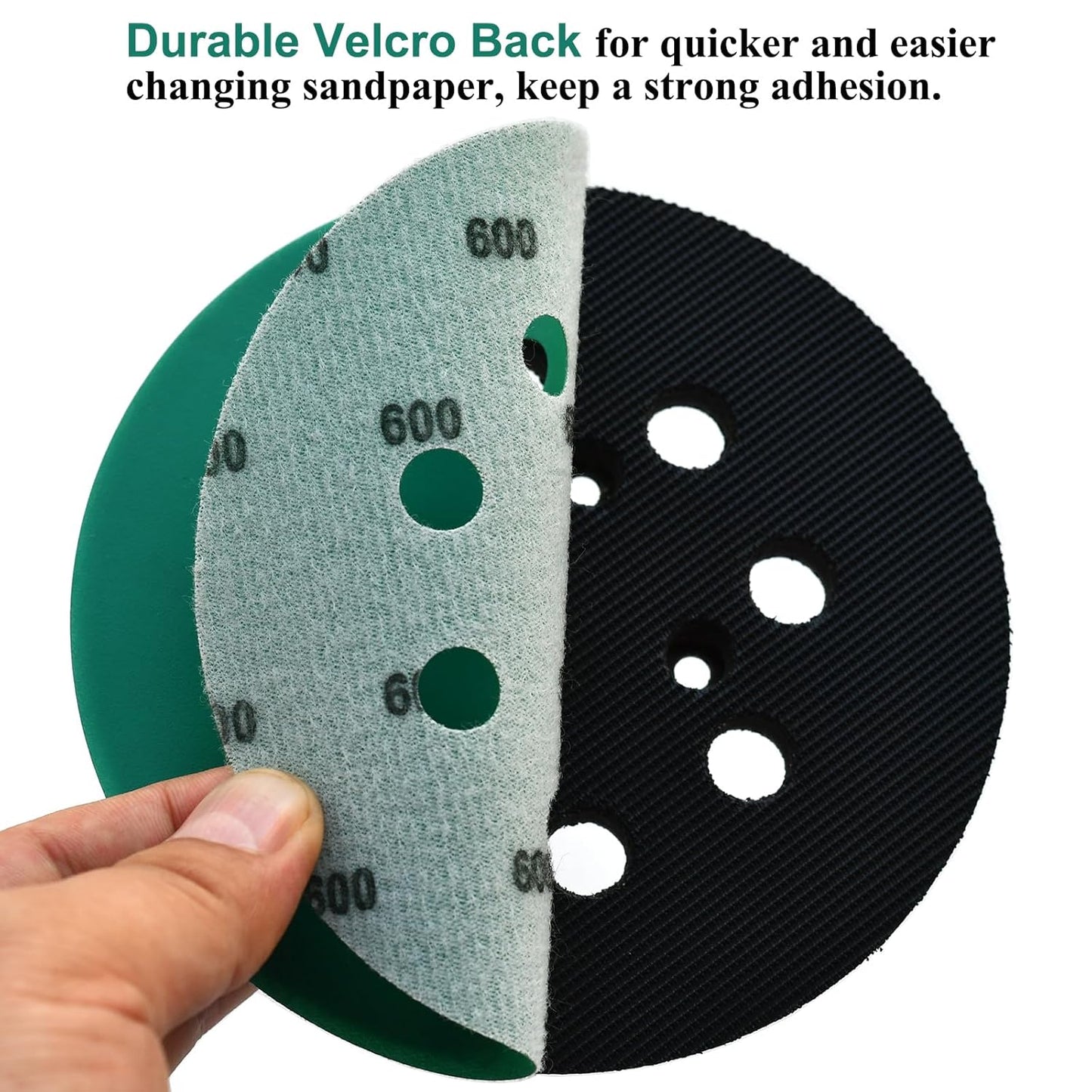 5-Inch 8-Hole Wet Dry Sanding Discs 600 Grit, Polyester Film Backed Heavy-Duty Hook and Loop Sandpaper for Random Orbital Sander, 50-Pack