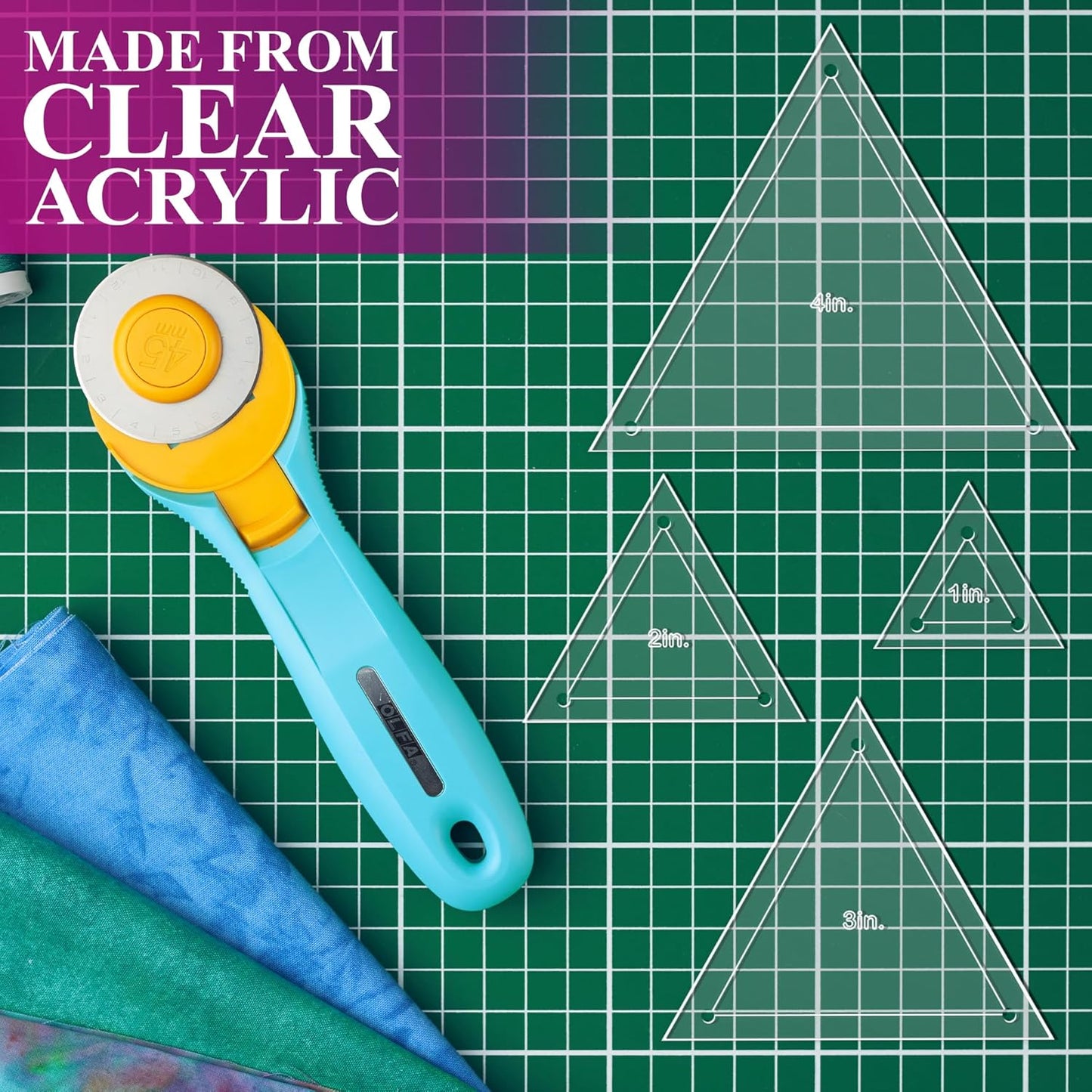 Quilting Acrylic Template Set | Precision Tools for Quilting Enthusiasts | Triangle Design | Includes Sizes 4", 3", 2", 1" | 1/8 Clear Acrylic | 1/4" Seam Allowance for Accuracy