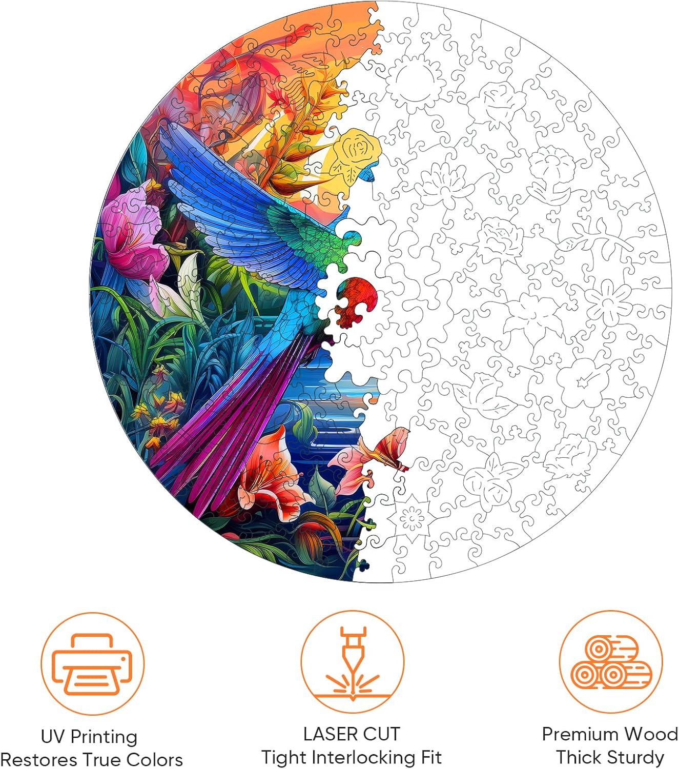 Wooden Puzzles for Adults, Hummingbird and Flower Puzzles 200 Pieces, Unique Shaped Jigsaw Puzzles for Adults and Kids, Birthday Gifts Fun Challenge Family Game 11.2'' x 11.2''