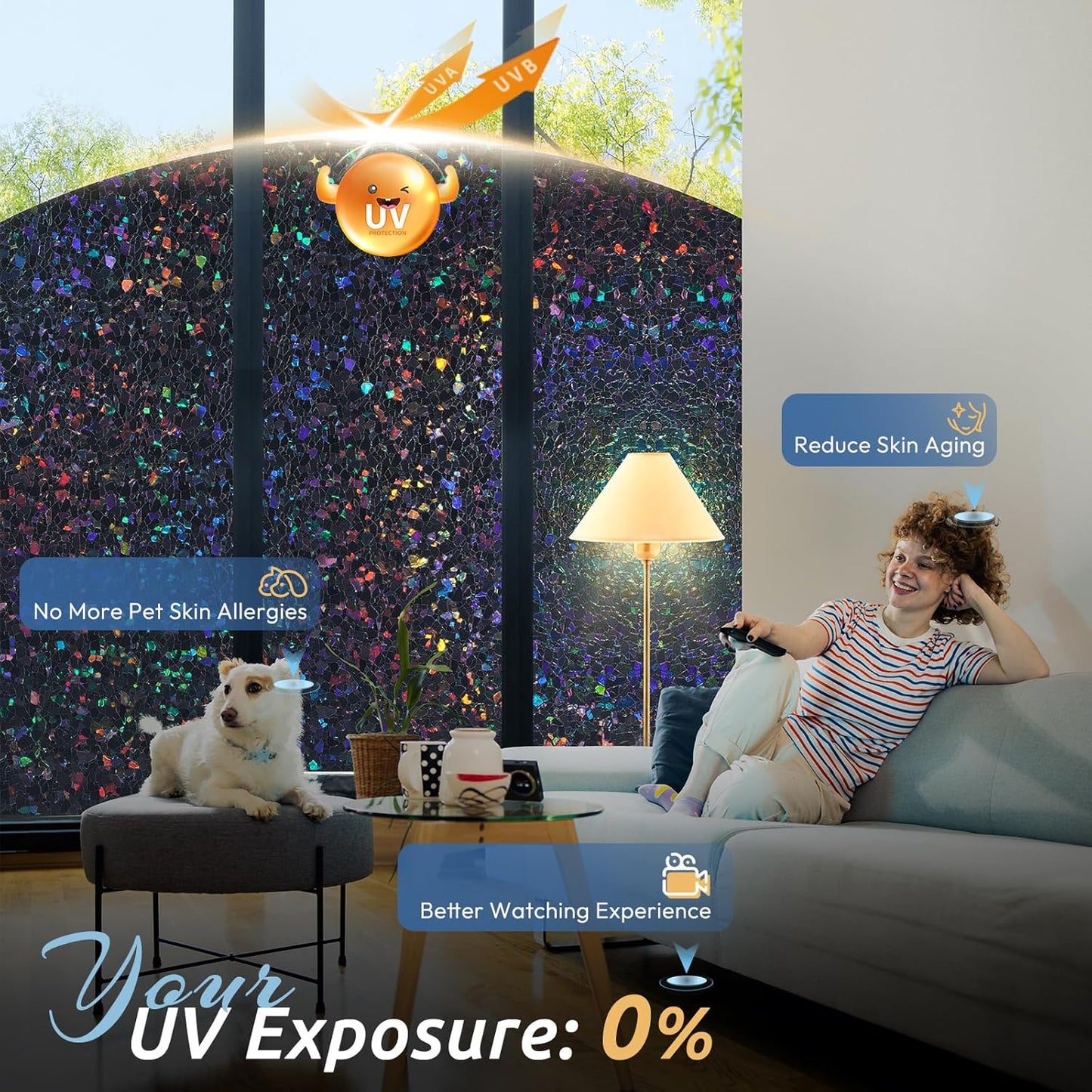 rabbitgoo Blackout Rainbow Window Privacy Film Decorative Stained Glass Diamond Pattern Window Sticker with Iridescent Tint Non-Adhesive Static Cling for Home Office Bathroom, 23.6 x 157.4 inch, Black