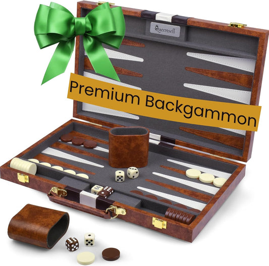 Large Backgammon Sets for Adults - Classic Board Games for 2 Players Adults and Kids - Premium Backgammon Set 15 inch Board and 32 Backgammon Pieces in Quality PU Leather Case - Gift for Man