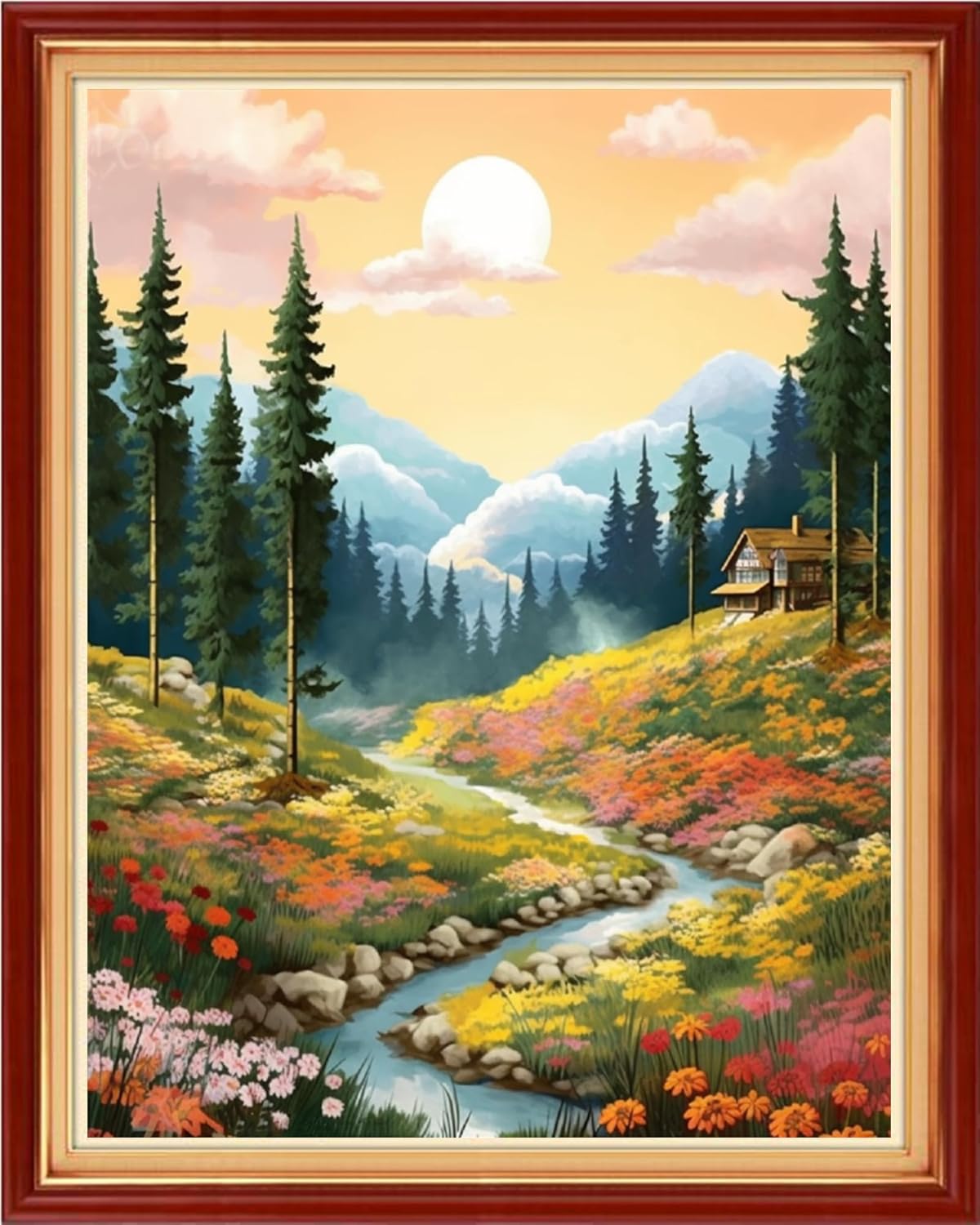 Dooxvey Cross Stitch Kit for Adults Beginners - Stamped Needlepoint Embroidery Kit, 11CT Pattern, Sunrise Forest Theme, 16x20 Inch