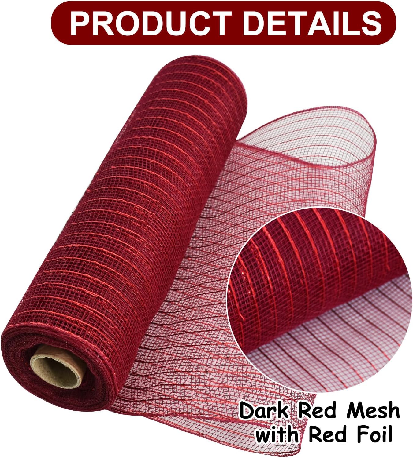 TONIFUL 2 Rolls 10 Inch Claret Decorative Mesh Ribbbon Rolls, Fabric Mesh with Foil for Wreath Supplies, Front Door Wreath Crafts Tree Decor Christmas NewYears Halloween Decoration (10 yds/roll)