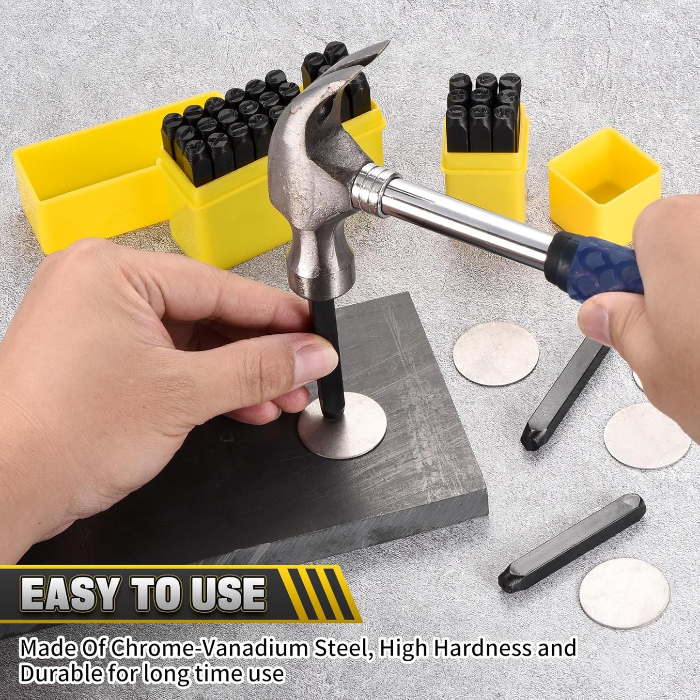 WorkBless 36PCS Metal Stamping Kit, 1/4" (6mm) Steel Number and Letter Punch Set, Include A-Z Alphabet, Number 0-8, & Symbol, Stamping Tool for Imprinting Plastic, Wood, Leather, Jewelry