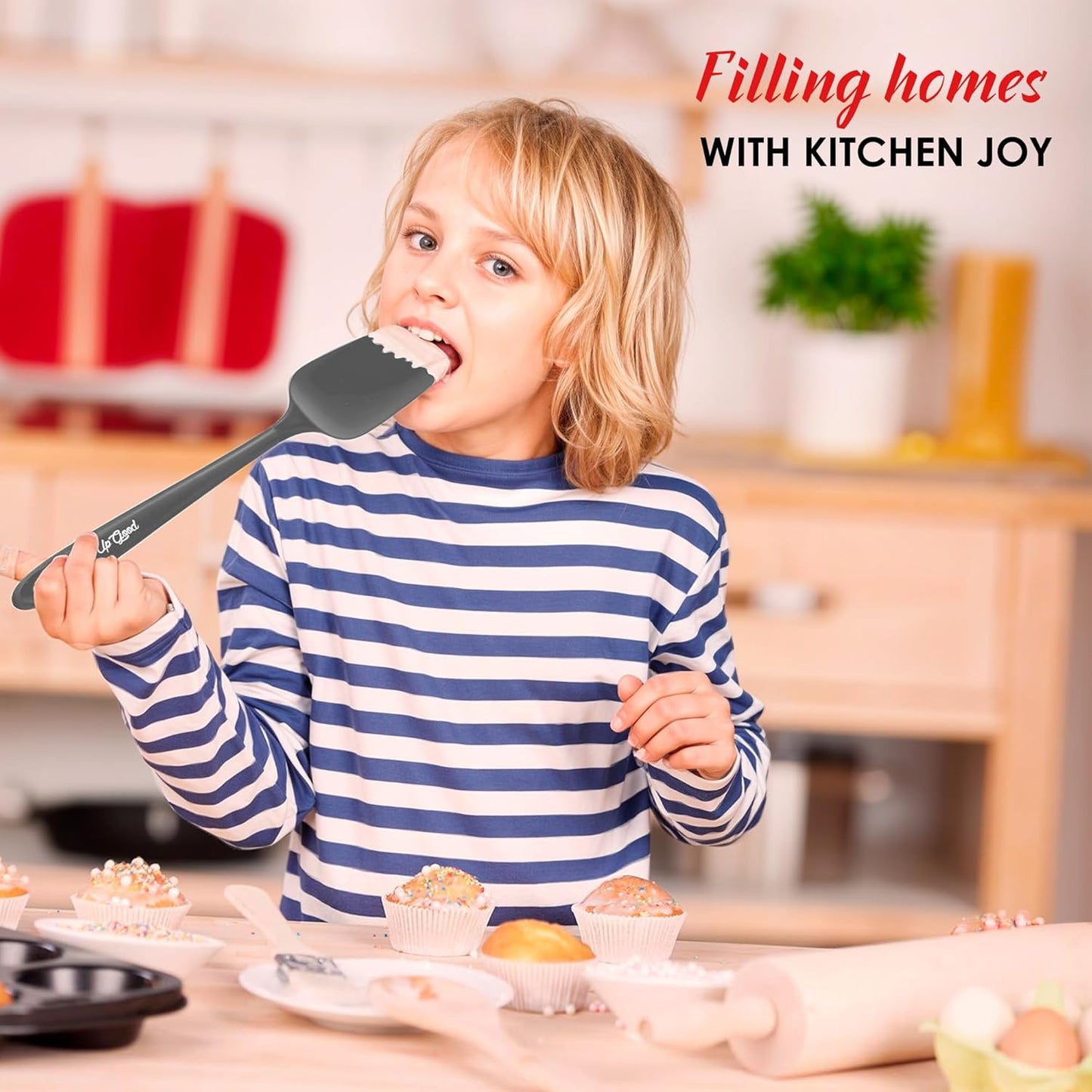 Silicone Spoon Spatula - 600ºF Heat-Resistant Non-Stick Rubber Spoonula | Use as Silicone Kitchen Scraper Utensil - Baking and Cooking Strong Stainless Steel Core | UpGood Kitchen Utensils, (Grey)