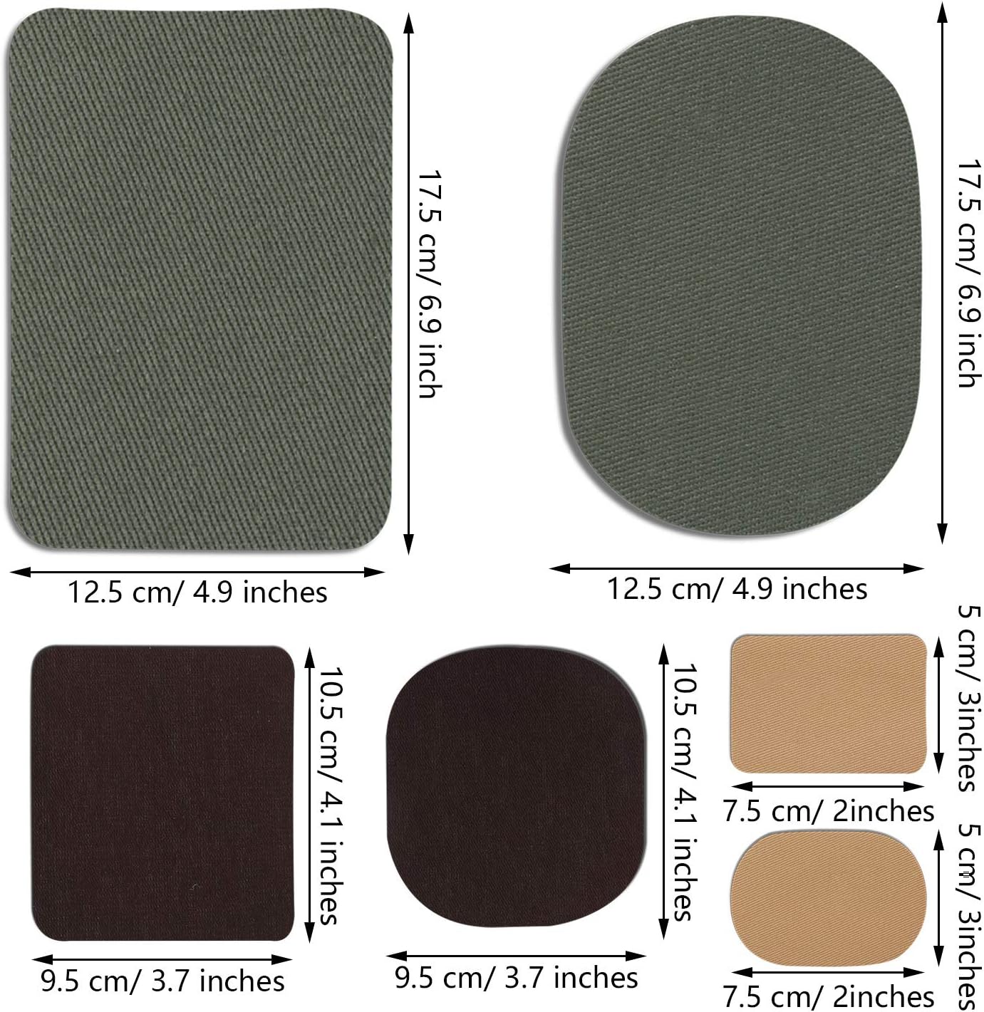 30 Pieces Twill Fabric Patches Fabric Repair Patches Iron on Twill Patch Clothing Repair Patch Kit for Jacket Clothes, 5 Colors and 3 Sizes, 4.9 x 6.9 Inches, 3.7 x 4.1 Inches, 2 x 3 Inches