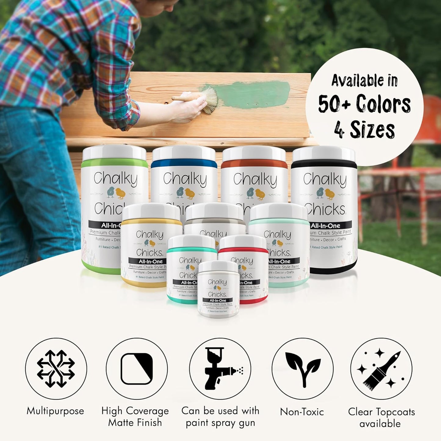 Chalky Chicks All-in-One Chalk Paint for Furniture or Cabinet - 8 Fl Oz - Matte Finish Old Lace (Off White) for Metal, Wood Furniture Paint - No Sanding All-in-One for Home Decor & Crafts, USA Made