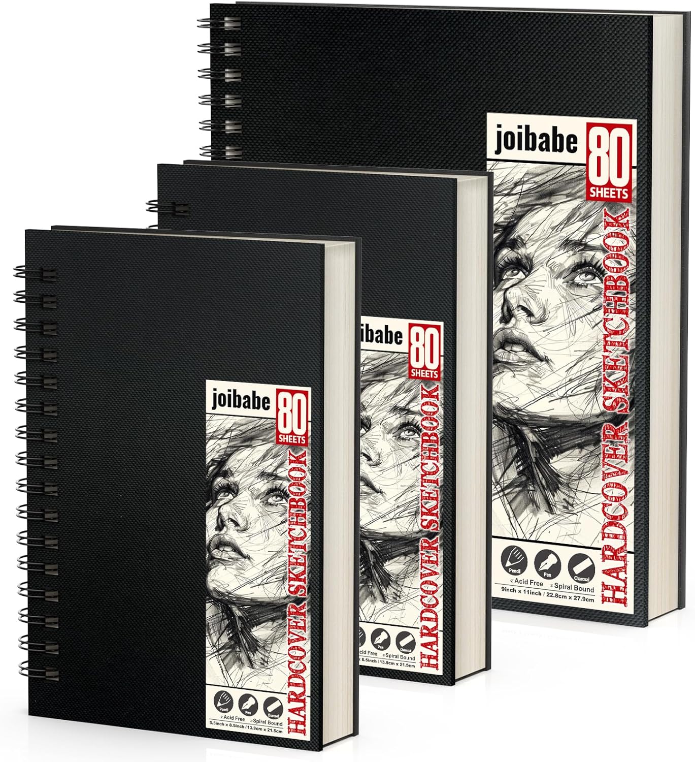 2PACK 5.5x8.5 and 1Pack 9 x 11 inches Hardcover Sketch Book，3 Pack 80-Sheets (68lb/100gsm)，Double-Sided Hardbound Sketchbook, Spiral Bound,Acid Free Painting Art Paper for Kids and Adults