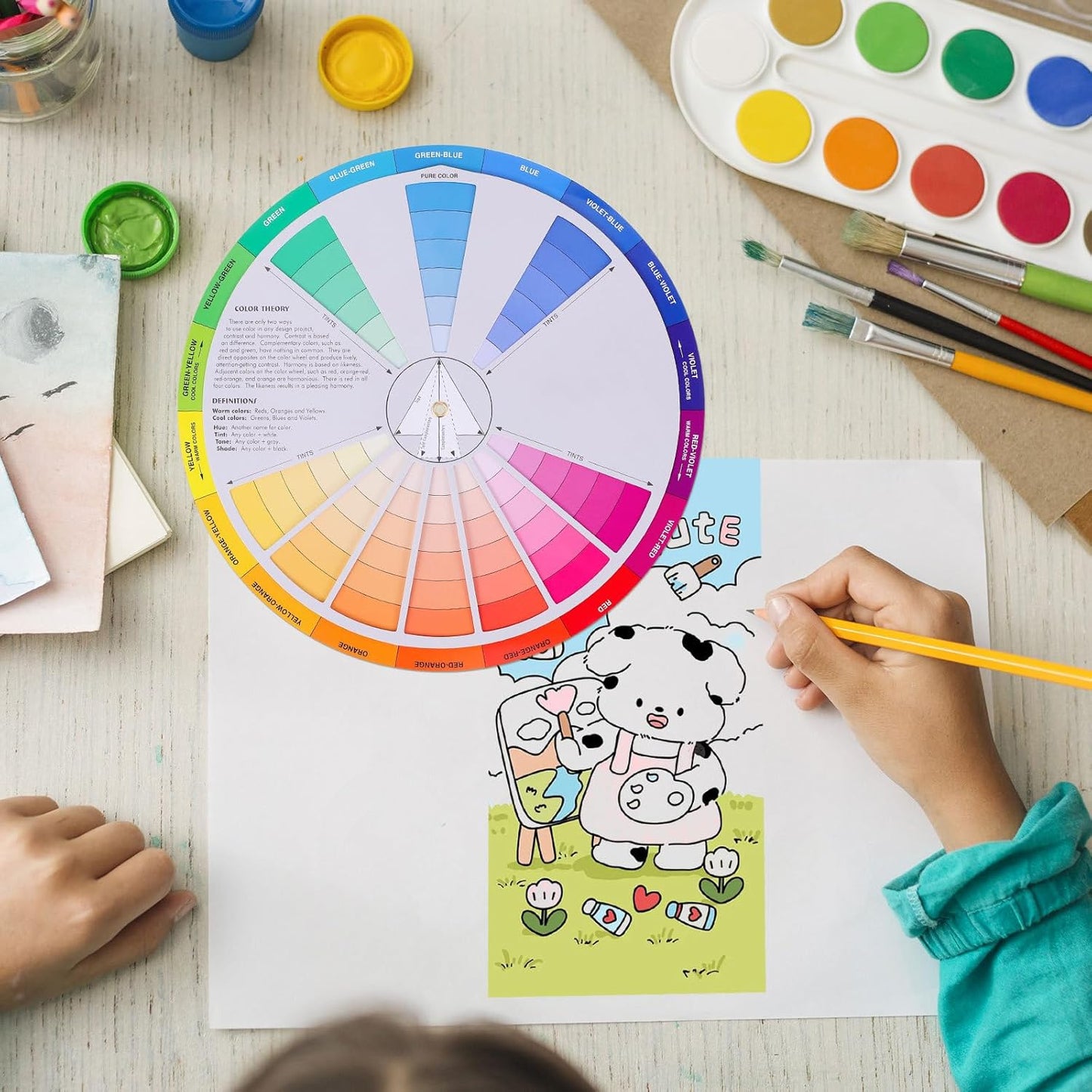 Garneck Creative Color Wheel Learning Chart Color Mixing Rotation Tool for Art and Nail Professionals Easy Use Colour Guide with Tints Shades and Definitions