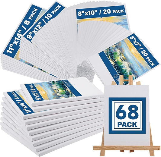 Canvas Boards for Painting, Canvases for Painting with 9 x 12, 11x14, Canvas Panels Set Boards with 5x7, 8x10, 9x12, 11x14, 68 Value Pack for Acrylic, Oil, Tempera & Watercolor Paint