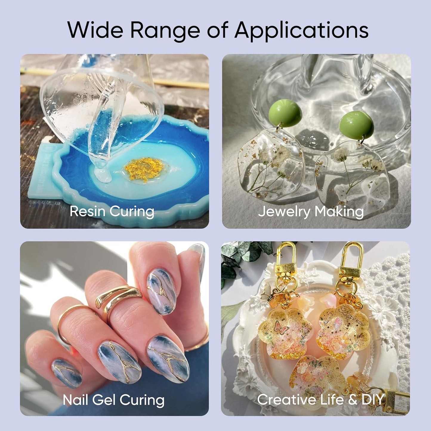 PPESULK UV Light for Resin Curing, Rechargeable UV Resin Lamp with Time Display, 34 LEDs High Power Resin Curing Machine, Cordless Portable UV Lamp for Resin Molds, Crafts, Jewelry Making(White)