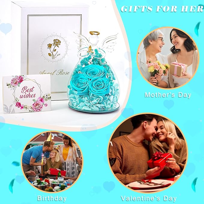 Beferr Valentines Day Rose Gifts for Her Women Mom Gifts for Birthday, Fresh Flowers for Delivery Forever Preserved Rose in Glass Angel Figurine, for Grandma Wife Daughter Girlfriend