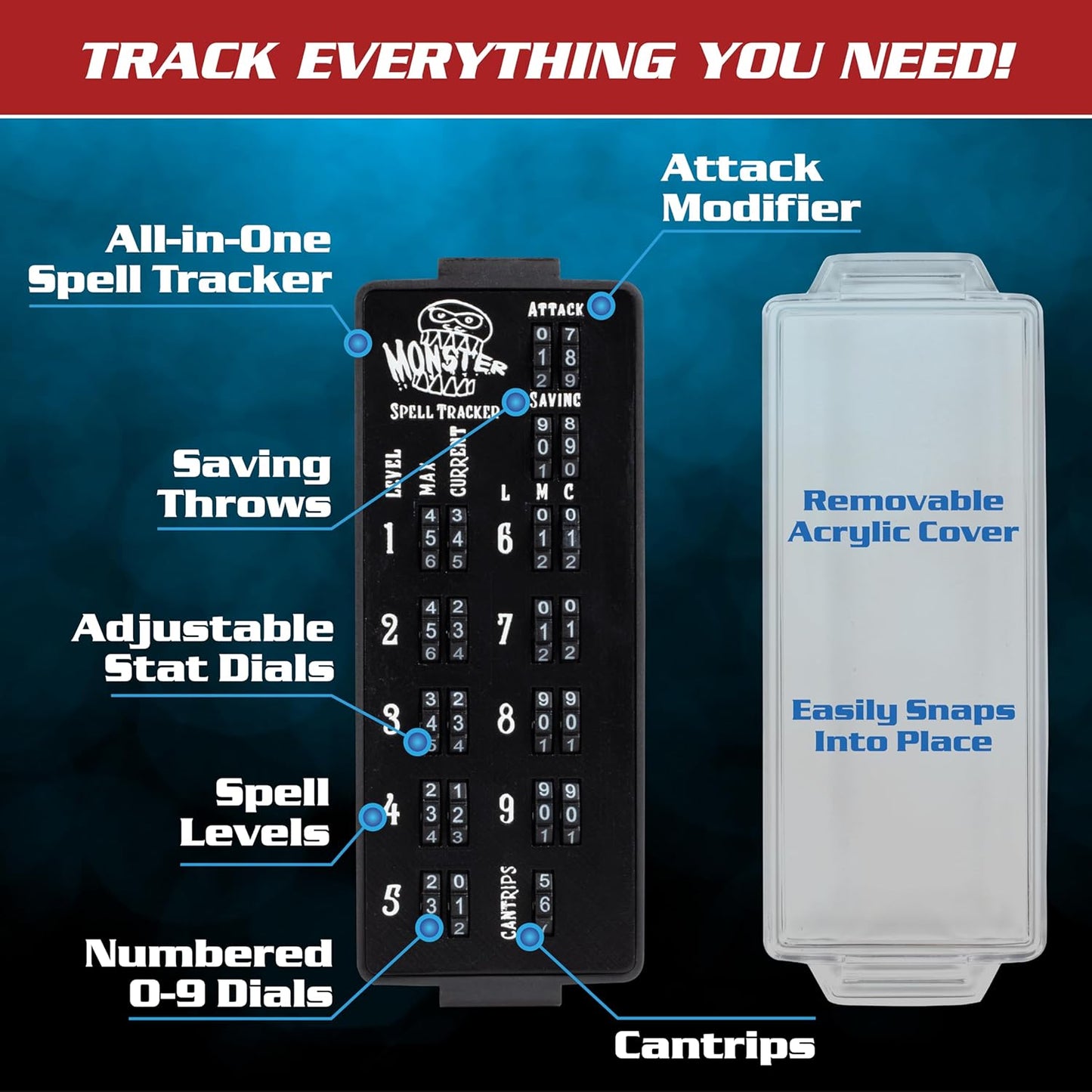 Ultimate RPG Spell Tracker for DND (4 pk)- Keep Track of All Magic Stats, Levels, Modifiers Easily w Adjustable Place-Locking Dials & Protective Cover- Compatible w Dungeons Dragons 5e Tabletop Games