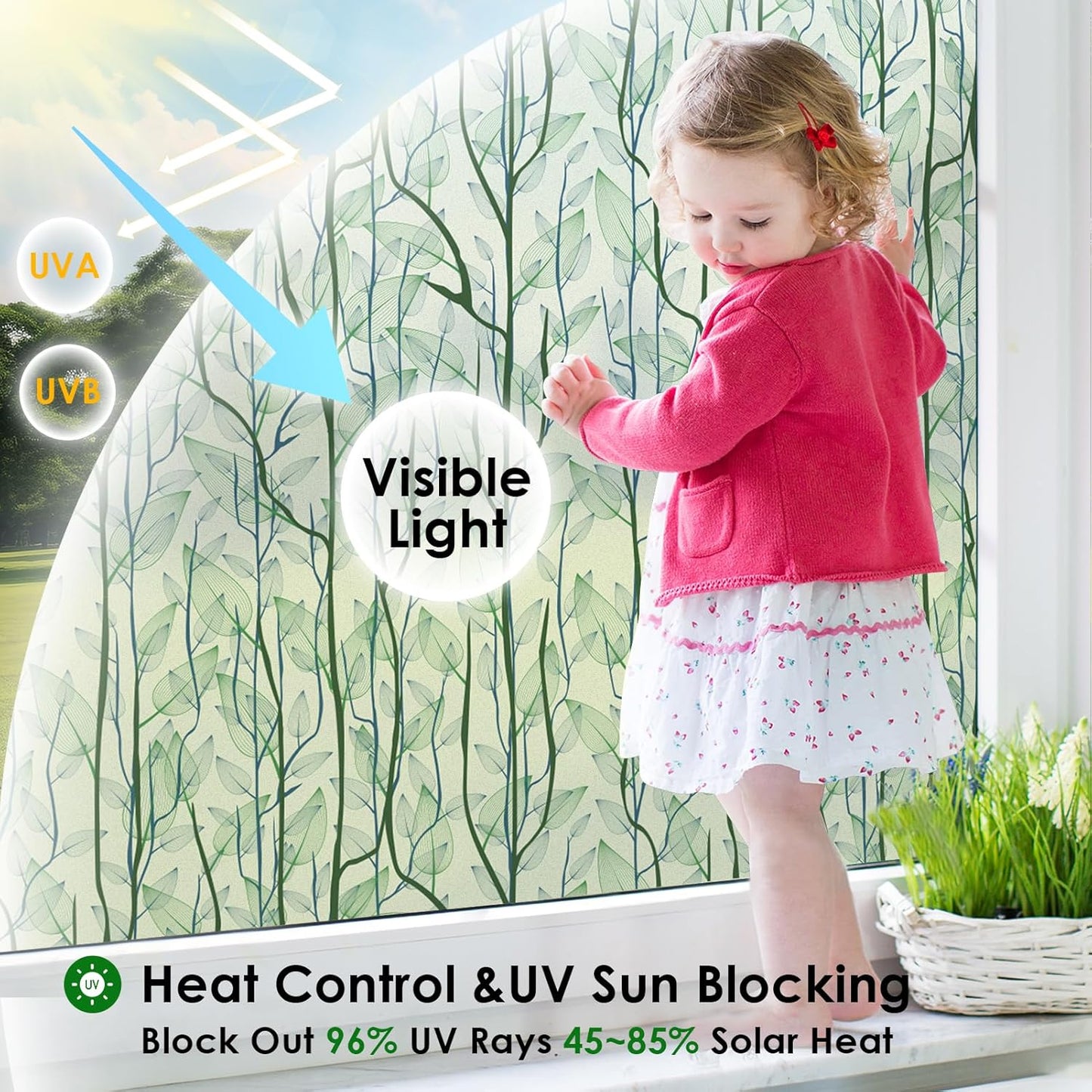 DKTIE Window Film Privacy with Installation Tools, Decorative Stained Glass Window Clings for Home, Static Cling Window Sticker for Front Door, Bathroom (Green, 17.7'' x 78.7'')