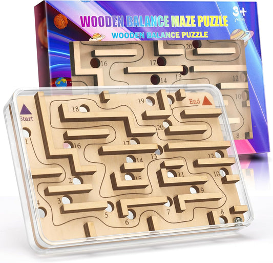 Handheld Fidget Puzzle Game for Kids and Adults - Challenging Wooden Labyrinth Marble Maze for Teen Boys - Fun Brain Teaser Puzzle Fidget Toys for Travel Stocking Stuffer Party Favor for Kids Ages 8+