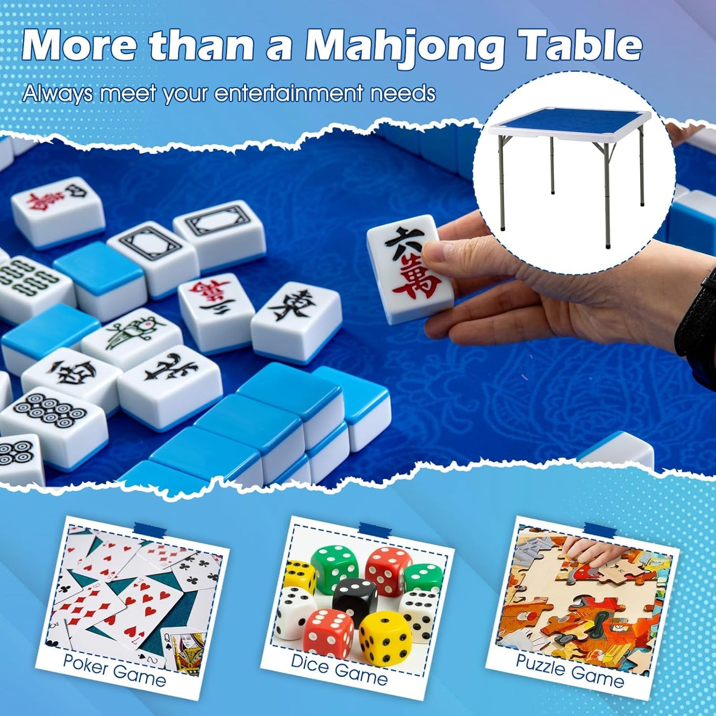 Giantex Folding Mahjong Table, 35" Square Card Table with Cup Holders, Removable Noise Reduction Mat, HDPE Tabletop, 4-Player Portable Domino Tables for Poker Blackjack Board Game (Dark Blue)