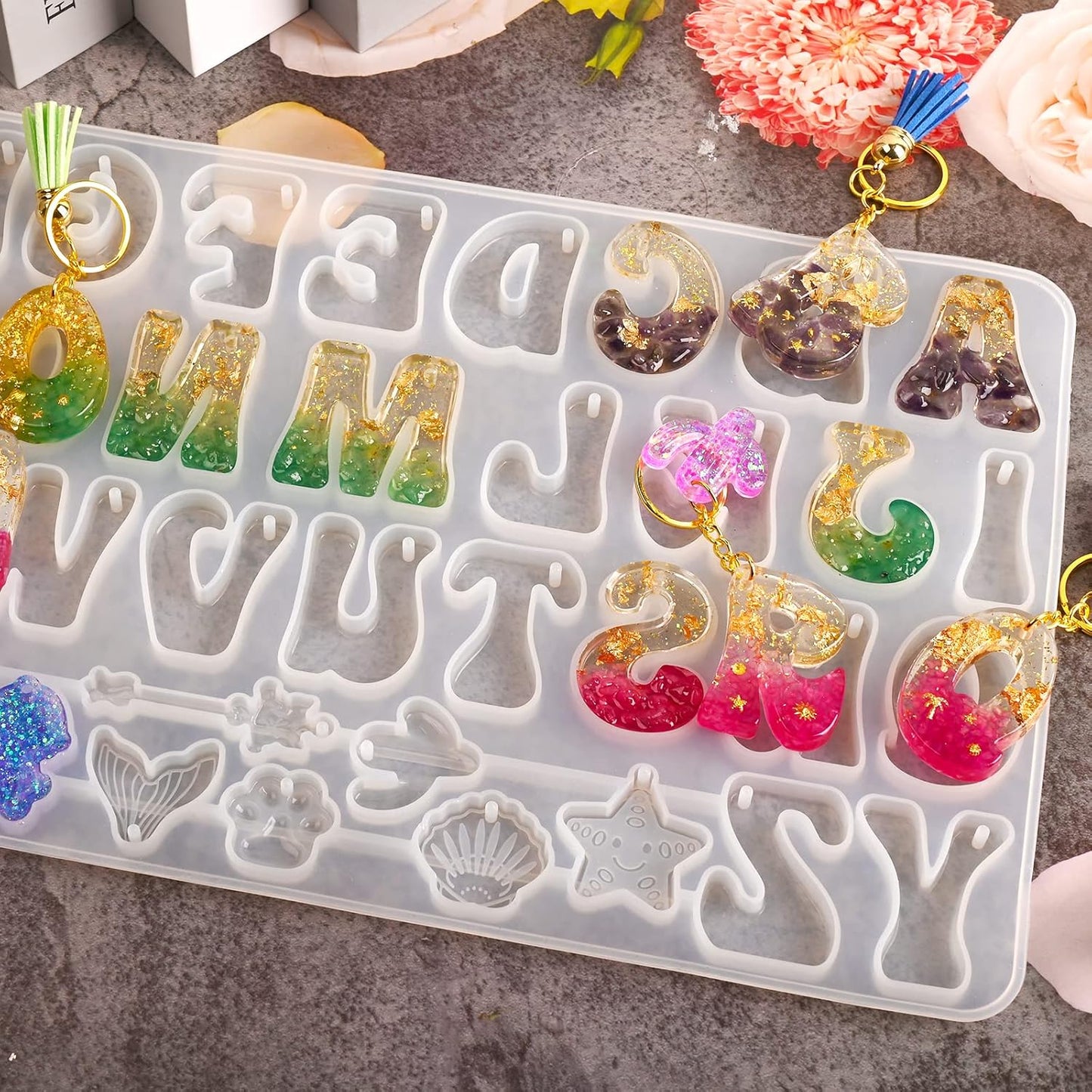 Actvty Alphabet Resin Mold, Reversed Alphabet Silicone Molds with Holes for Epoxy, Letter Molds for Resin DIY Keychain Jewelry Pendant