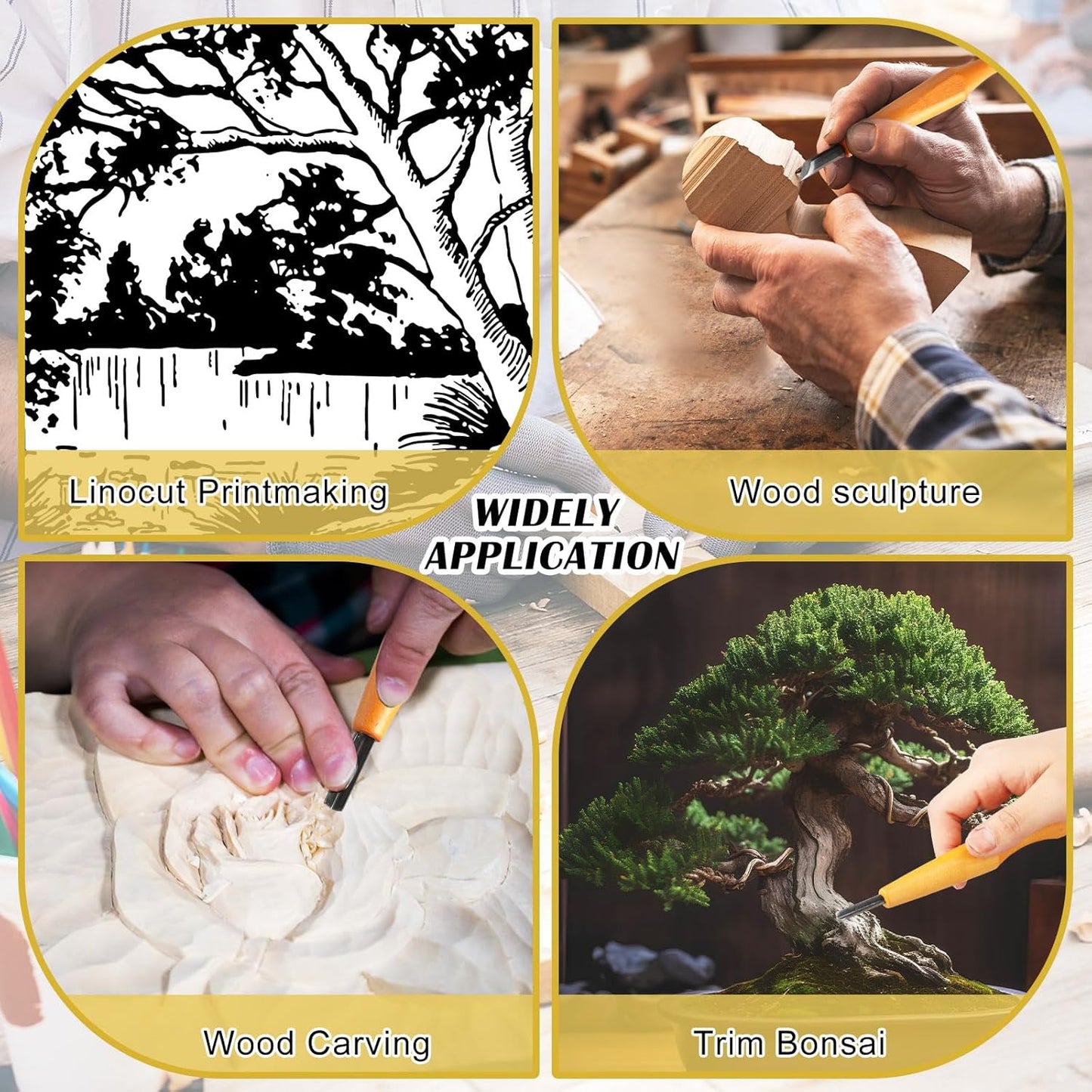 WILLBOND 5 Pcs Linocut Carving Tools Set Linoleum Hand Carving Tools Wood Carving Knife Chisel Flat V Shaped Angled Gouge Half Round Carving Tools Set for Linocut Printmaking Woodcarving Woodblock