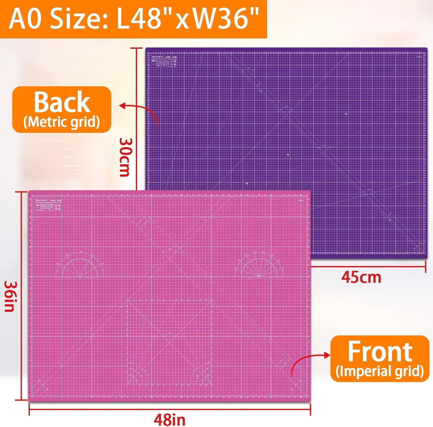 Self Healing Cutting Mat A0 36"x48" – Double Sided 5-Ply Craft Mat for Sewing, Quilting, Fabric, Scrapbooking – Pink/Purple