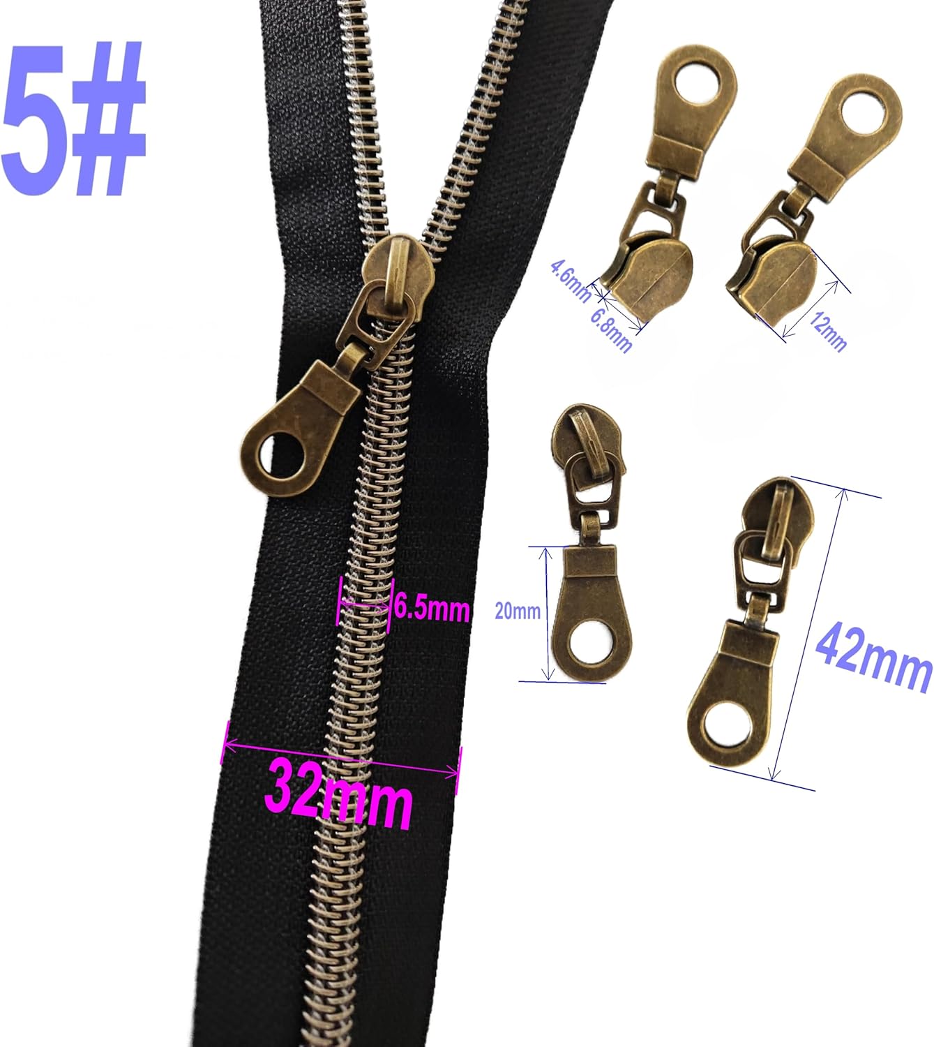 Leekayer #5 Metallic Nylon Coil Zippers by The Yard Bulk 10 Yards Light Gold Teeth Zipper Pink Tape with 25pcs Gold Sliders for DIY Sewing Tailor Craft Bag(Pink)