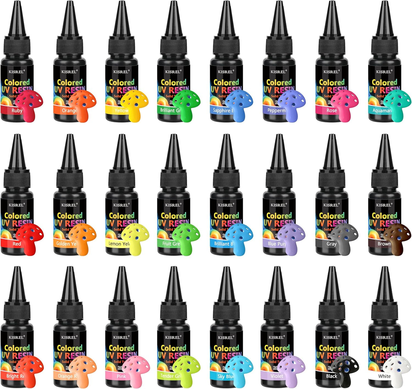 KISREL UV Resin, 24 Opaque Colored UV Resin Kit, Solid Colored UV Resins, Rigid Ultraviolet Clear Resin for Crafts, Jewelry Making and Decoration(20 g/Bottle)