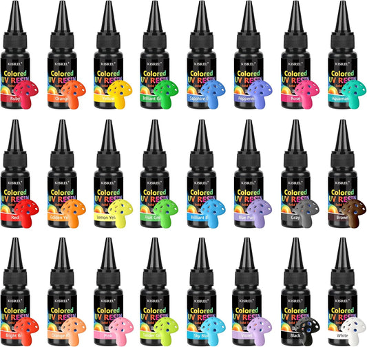 KISREL UV Resin, 24 Opaque Colored UV Resin Kit, Solid Colored UV Resins, Rigid Ultraviolet Clear Resin for Crafts, Jewelry Making and Decoration(20 g/Bottle)