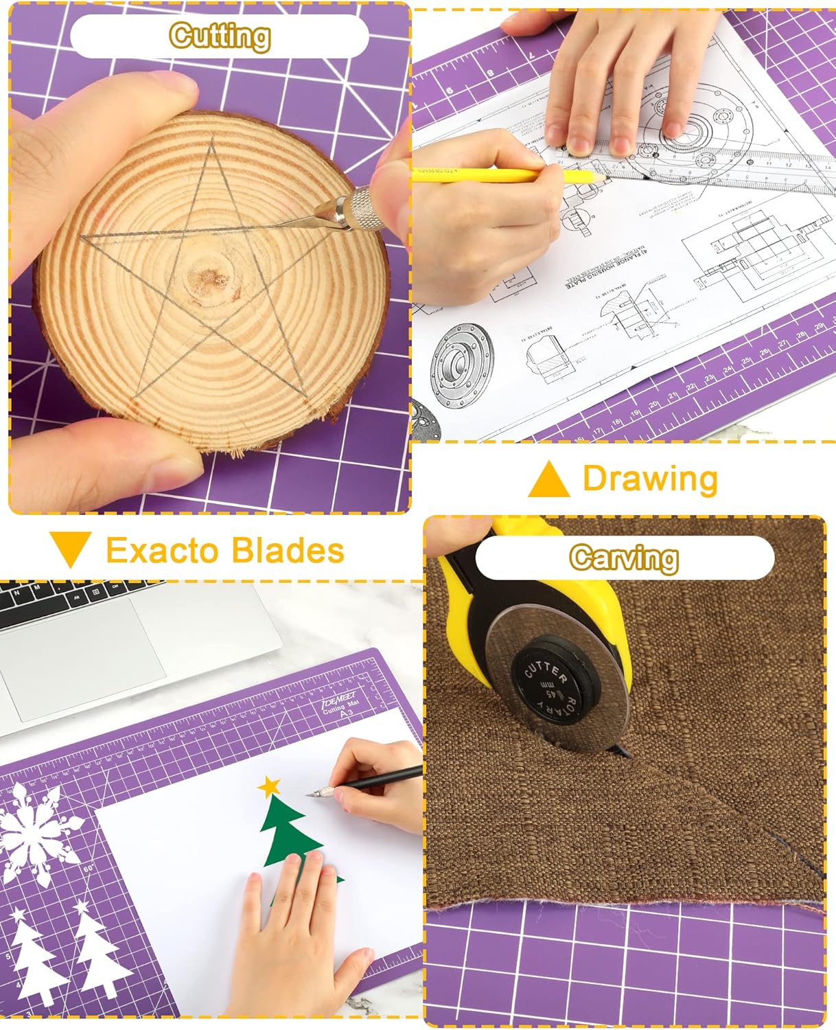 Thickened 18"x12" Self Healing Cutting Mat, Idemeet Rotary Cutting Sewing Mat for Crafts, 5-Ply Blade Table Protector Cut Board for Fabric Leather Cutting Quilting Modeling Hobby Project, A3, Purple