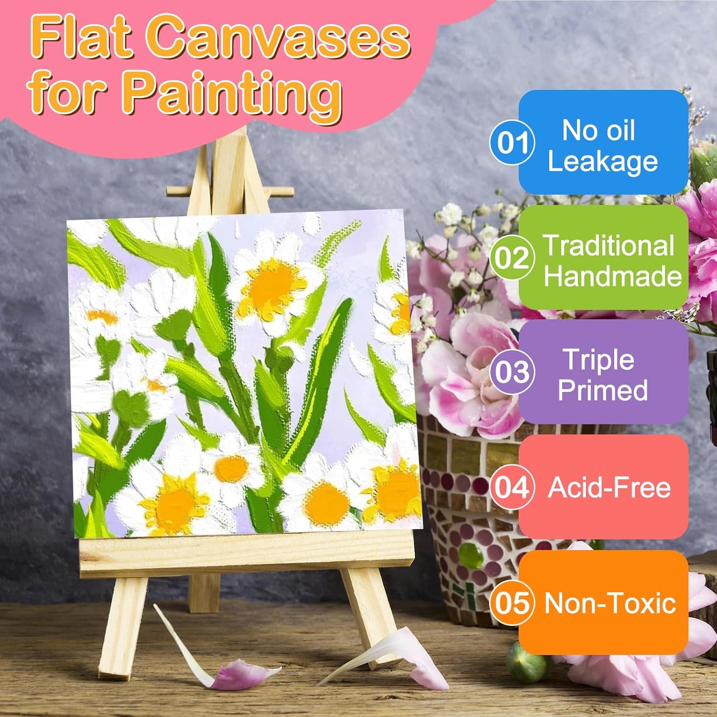 ESRICH 3x3IN Small Canvases for Painting, 64 Pack Mini Canvas Boards Cotton Painting Canvas Primed Acid Free Mini Blank Canvas Panels for Oil Paint,Watercolor,Acrylic Paint,Gouache&Tempera.