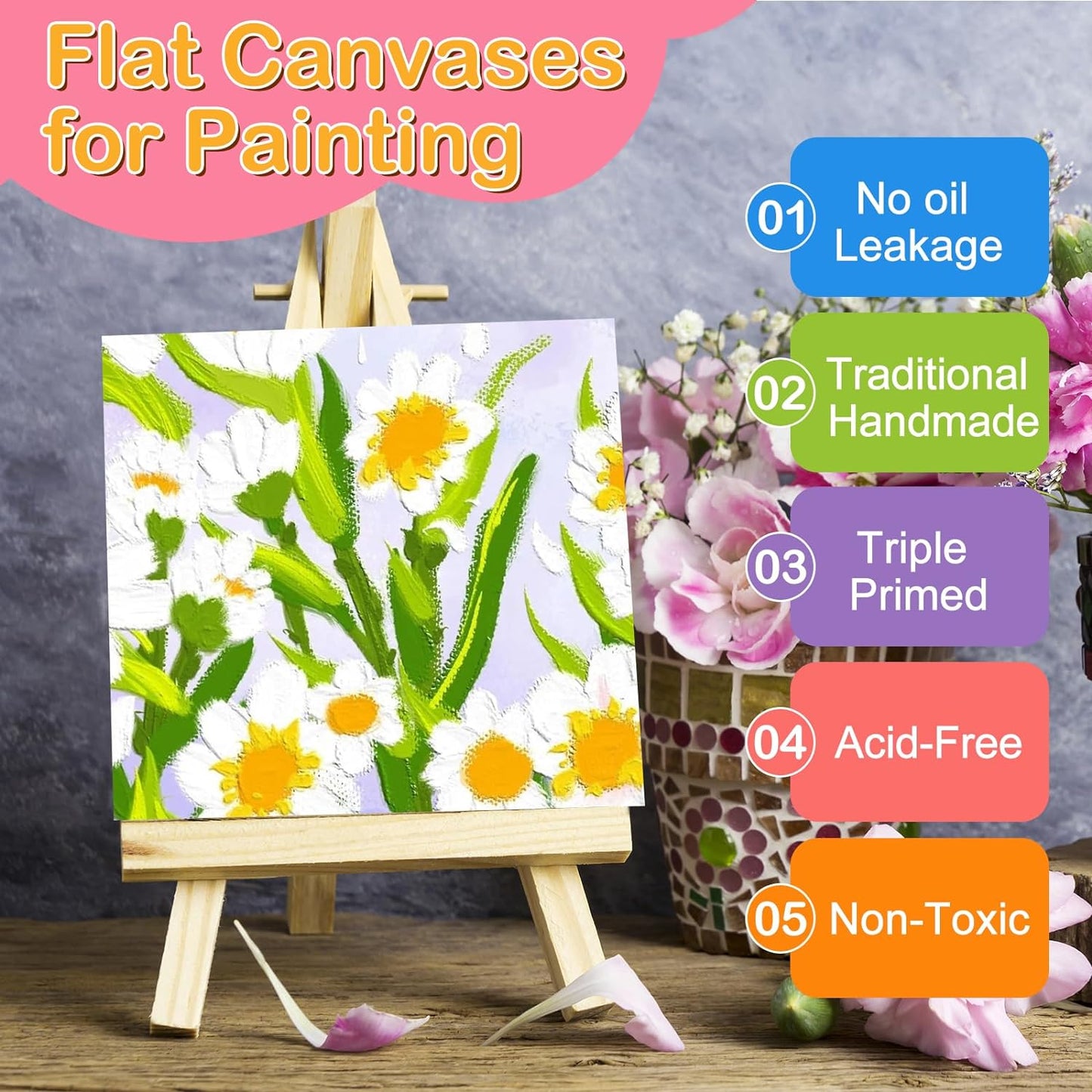 ESRICH 3x3IN Small Canvases for Painting, 32 Pack Mini Canvas Boards Cotton Painting Canvas Primed Acid Free Mini Blank Canvas Panels for Oil Paint,Watercolor,Acrylic Paint,Gouache&Tempera.