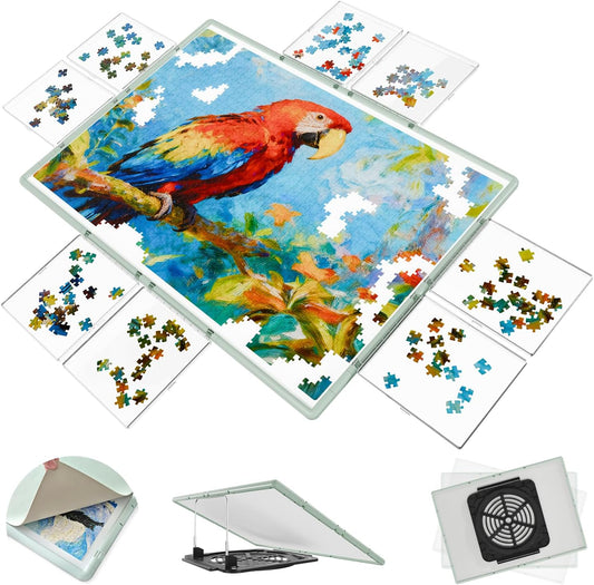 2000 Pieces Rotating Plastic Puzzle Board 3-in-1 Double-Sided/Tilting/Rotating, Portable Table 45.91"x32.48" Spinning Jigsaw Puzzle Table with Cover Lazy Susan Gift for Seniors Adults and Kids