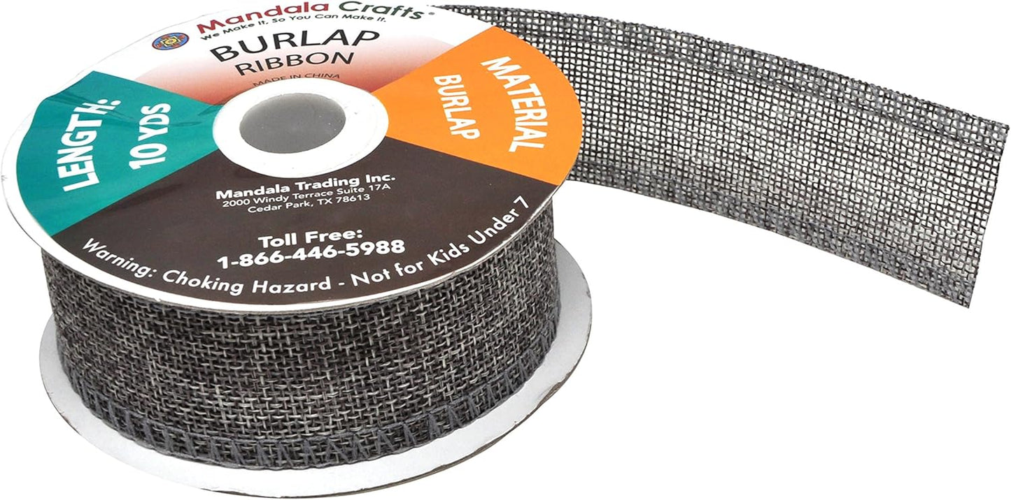 Mandala Crafts Gray Burlap Ribbon 1.5 Inches Wide Jute Ribbons for Crafts - 20 Yds Roll Rustic Burlap Wrap Trim Ribbons for Wreaths Bows Wedding Party Decoration
