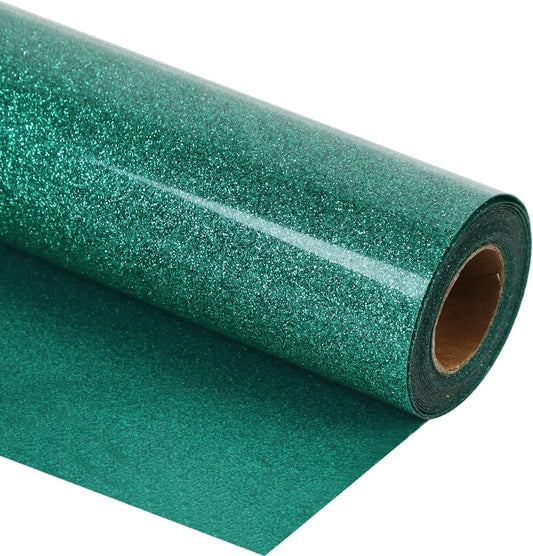 guangyintong HTV Glitter Green Roll, 12''x8ft Iron on Vinyl for T-Shirts, Easy to Cut & Weed for Heat Vinyl Design