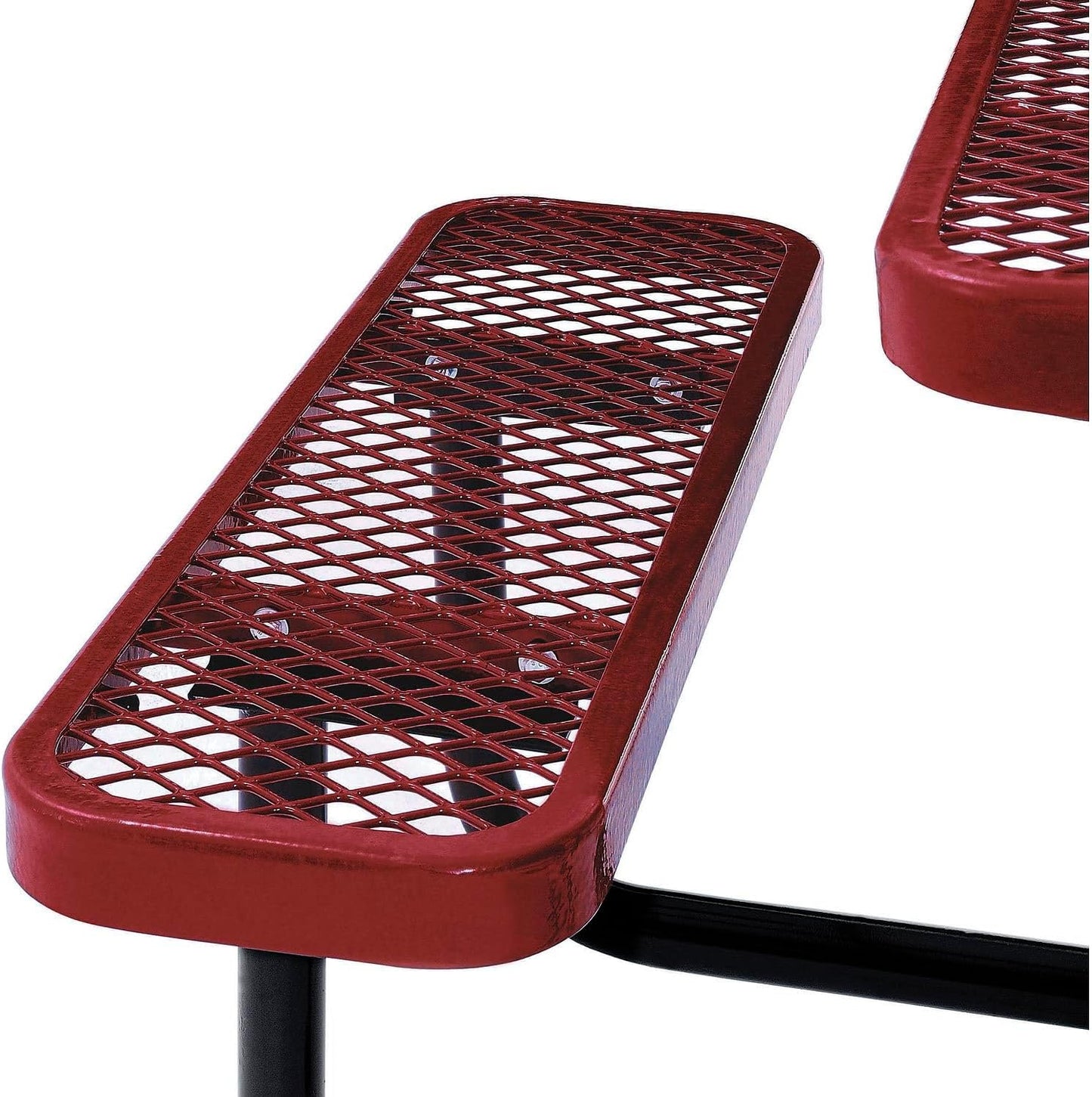 Global Industrial 46" Square Picnic Table, Expanded Metal, Red Thermoplastic Coating, Attached Benches, 1-1/2” Umbrella Pole Hole, Outdoor-Rated, 1000 lb Capacity
