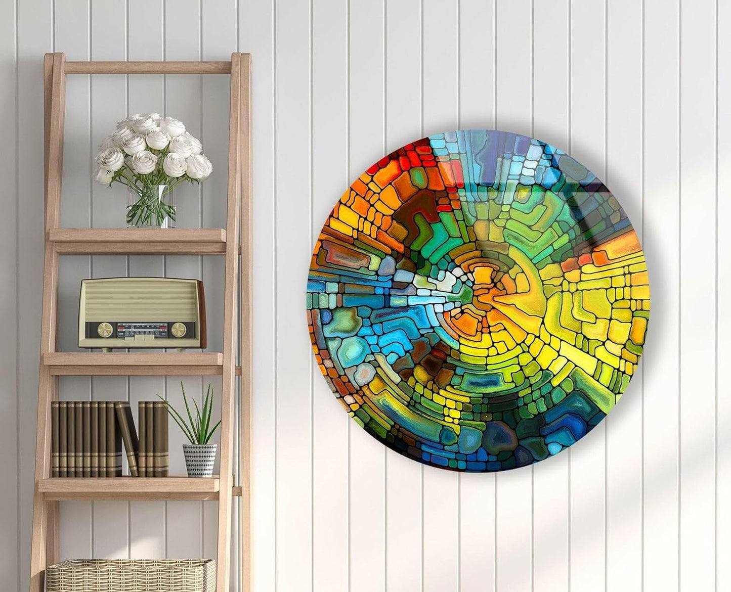 My Photostation.com 10''(25cm) Diameter Stained Yellow Round Glass Wall Art Tempered Glass Printing Wall Decor Large Wall Art Wall Hangings