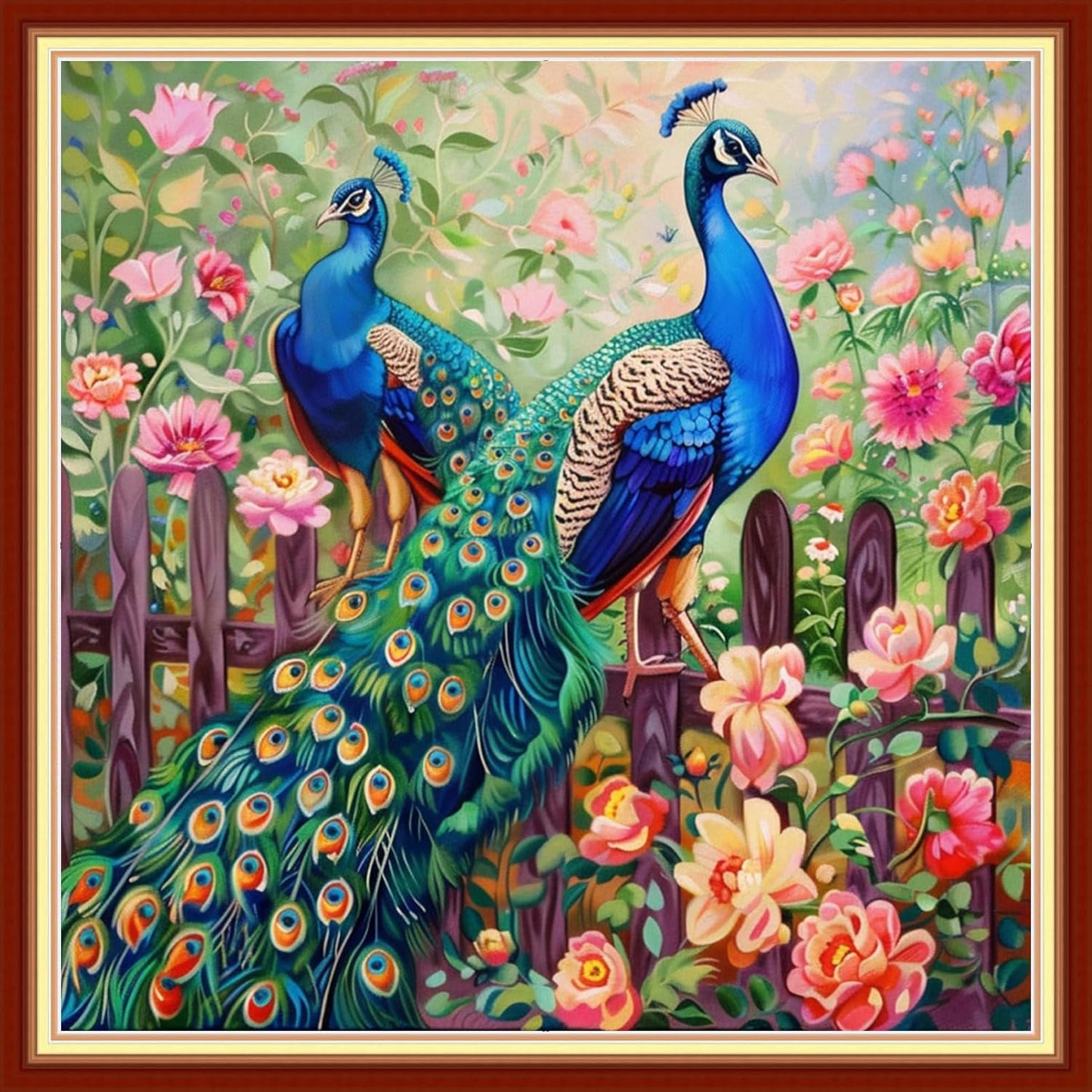 Stamped Cross Stitch Kits - Beach Night Landscape Counted Cross Stitch Kits for Beginners Adults Needlepoint Cross-Stitch Patterns-Peacock Couple 18x18 inchs