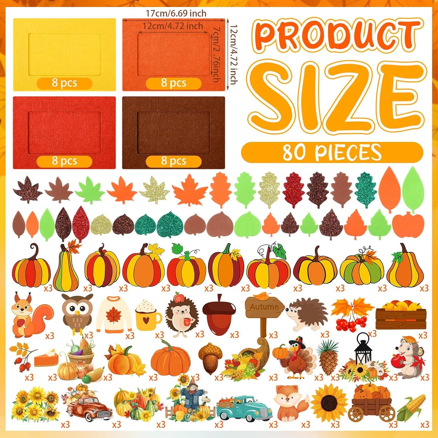 Ferraycle 232 Pcs Fall DIY Picture Frames Craft Kit Thanksgiving Felt Photo Frames with Leaves Pumpkin Harvest Crafts with Foam Stickers for Autumn Party Favor(Multi Color,Classical)