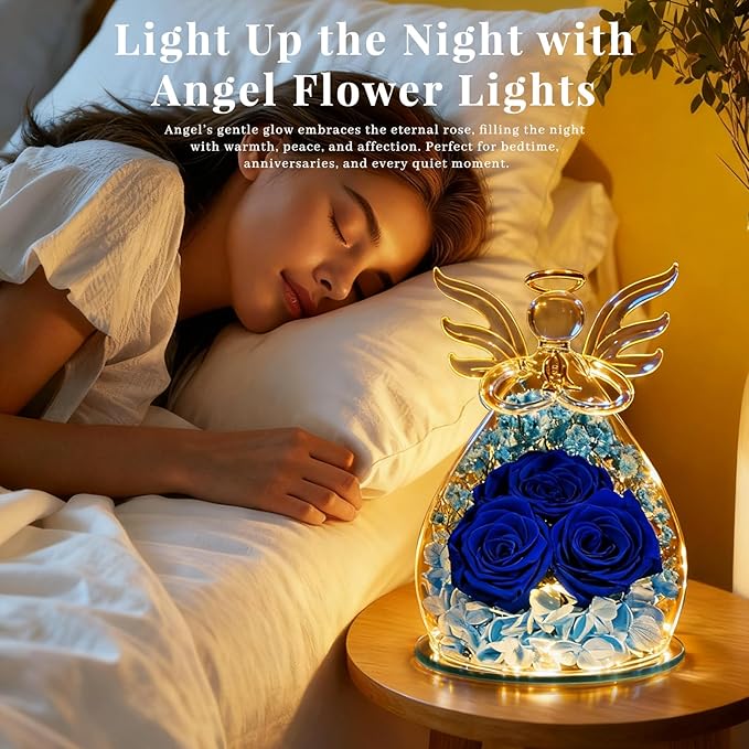 Beferr Valentines Day Rose Gifts for Her Women Mom Gifts for Birthday, Fresh Flowers for Delivery Forever Preserved Rose in Glass Angel Figurine, for Grandma Wife Daughter Girlfriend