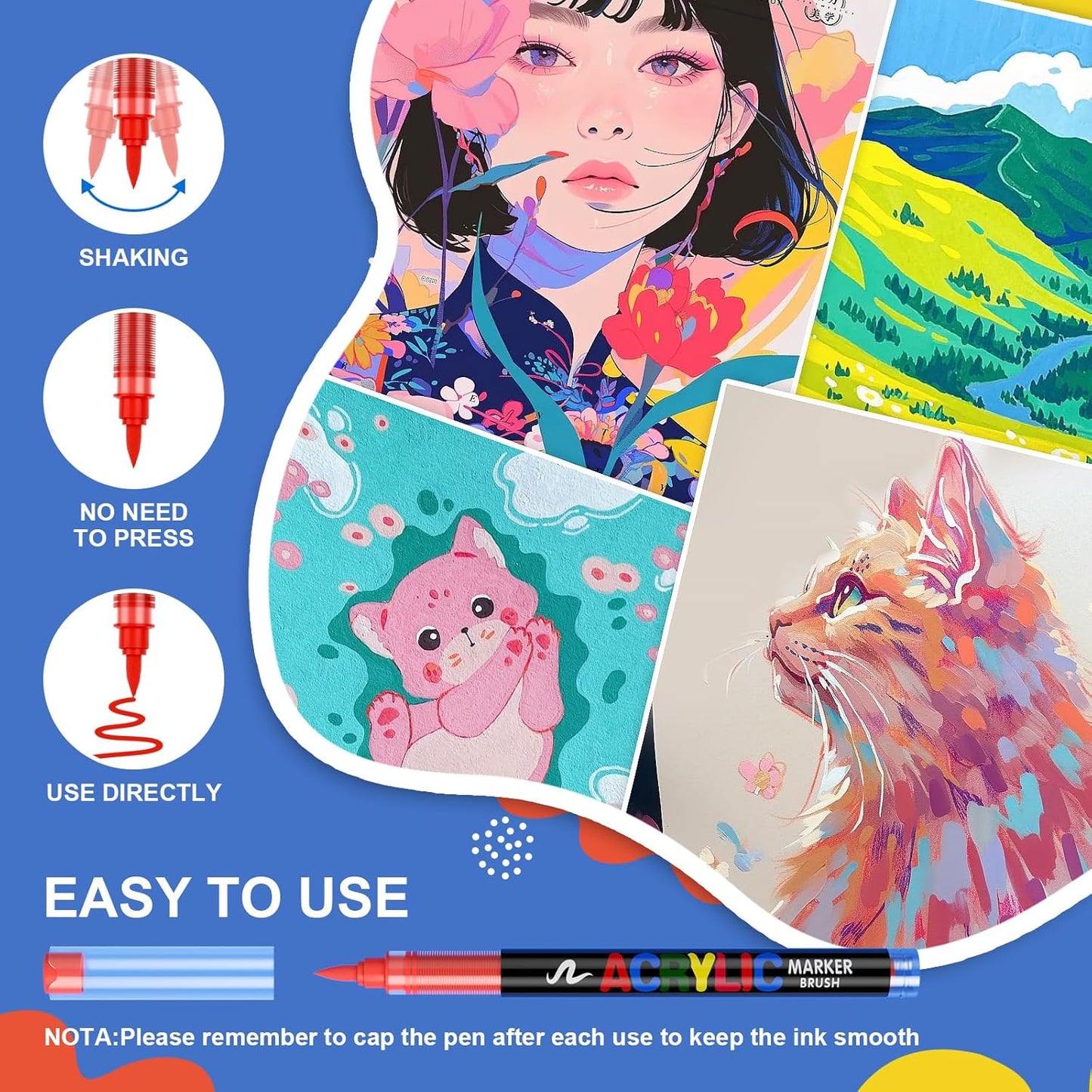 DICEKOO 240 Colors Acrylic Paint Markers, Soft Brush Tip Pens with Automatic Ink Control System, Waterproof, Quick-Drying, Lightfast, for Rock Painting, Canvas, Wood, Egg & DIY Crafts Art Supplies