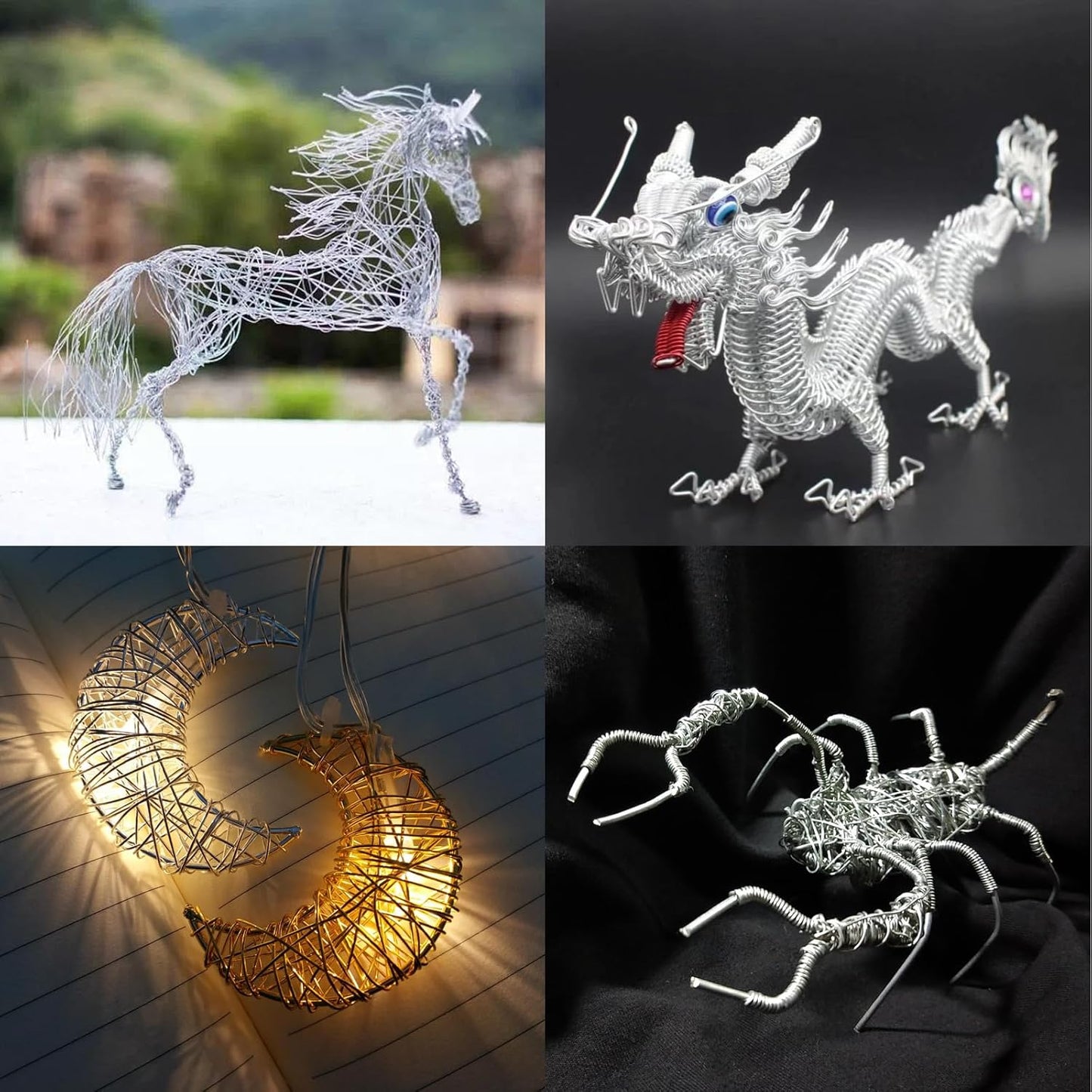 4 Pcs Aluminum Craft Wires, 3mm*10m, 2mm*5m, 1.5mm*5m, 1mm*5m, Bendable Craft Wire for Sculpting Armature DIY Jewelry Making (Silver)