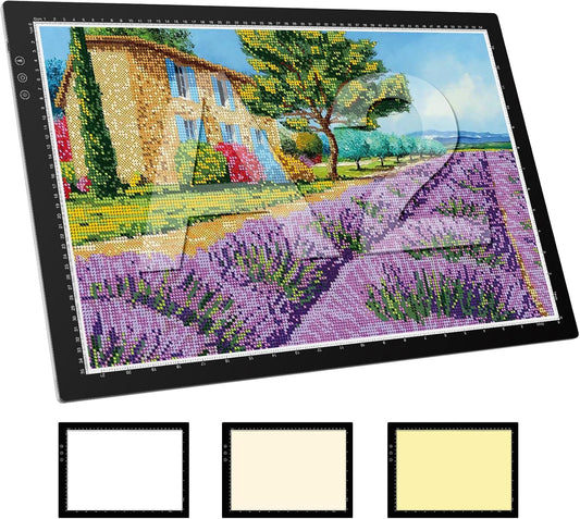 ZEXALIGHT A2 Light Box for Tracing, Light Pad for Diamond Painting with 8 Levels/Stepless Dimming Brightness and 3 Color Modes, Ultra-Thin Copy Board Light Table for Artists Tracing Drawing (Black)