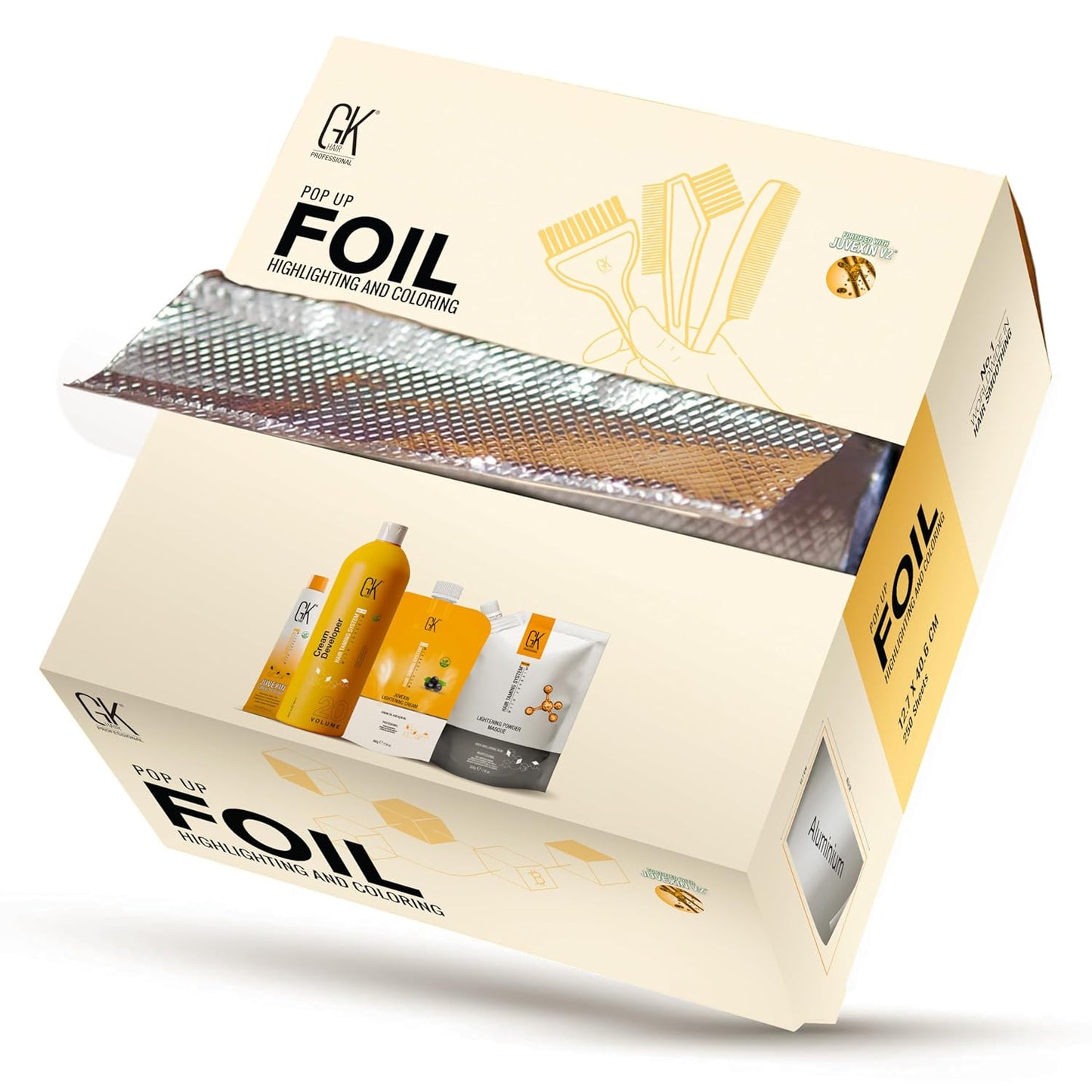 GK Hair Pop-up Foil with Box of 250 Sheets for Hairs Coloring – Premium Silver Aluminum Foil for Hair Highlighting, Coloring, and Dyeing